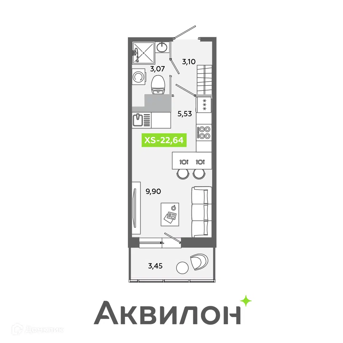 Купить студию, 22.64 м² в ЖК Аквилон ЯНИНО по адресу Ленинградская область,  Всеволожский район, Заневское городское поселение, городской посёлок Янино-1,  жилой комплекс Аквилон Янино, недорого – Домклик