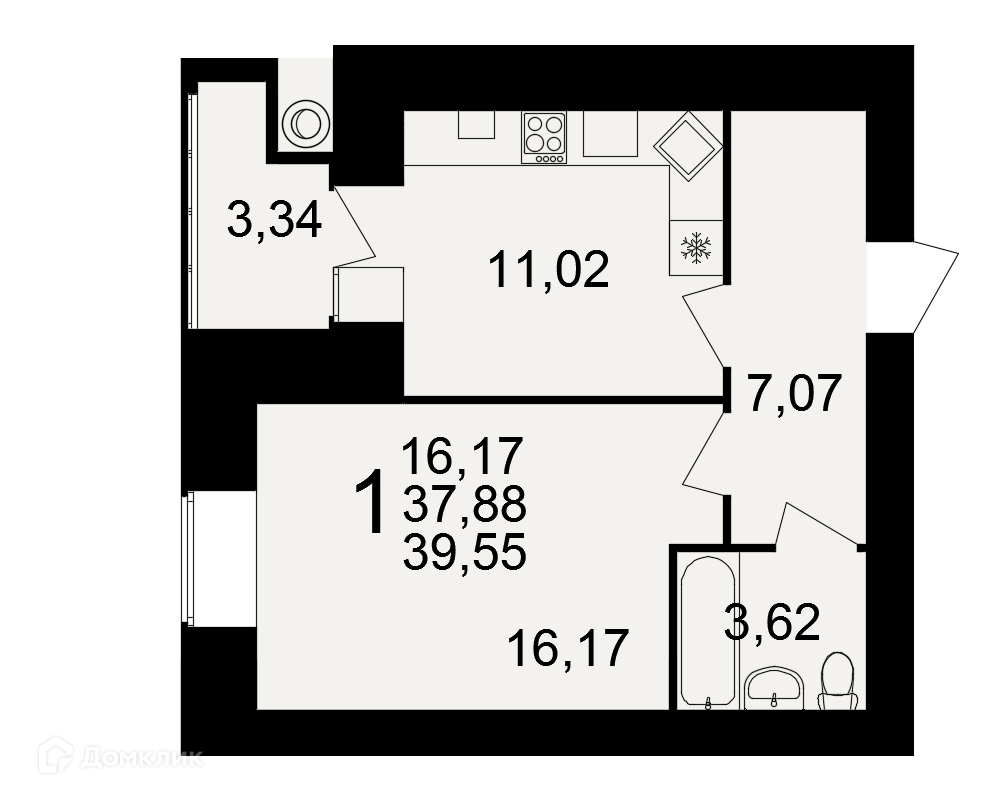 Купить 1-комнатную квартиру, 39.55 м² в ЖК Видный по адресу Рязань, район  Семчино, Семчинская улица, 5, недорого – Домклик