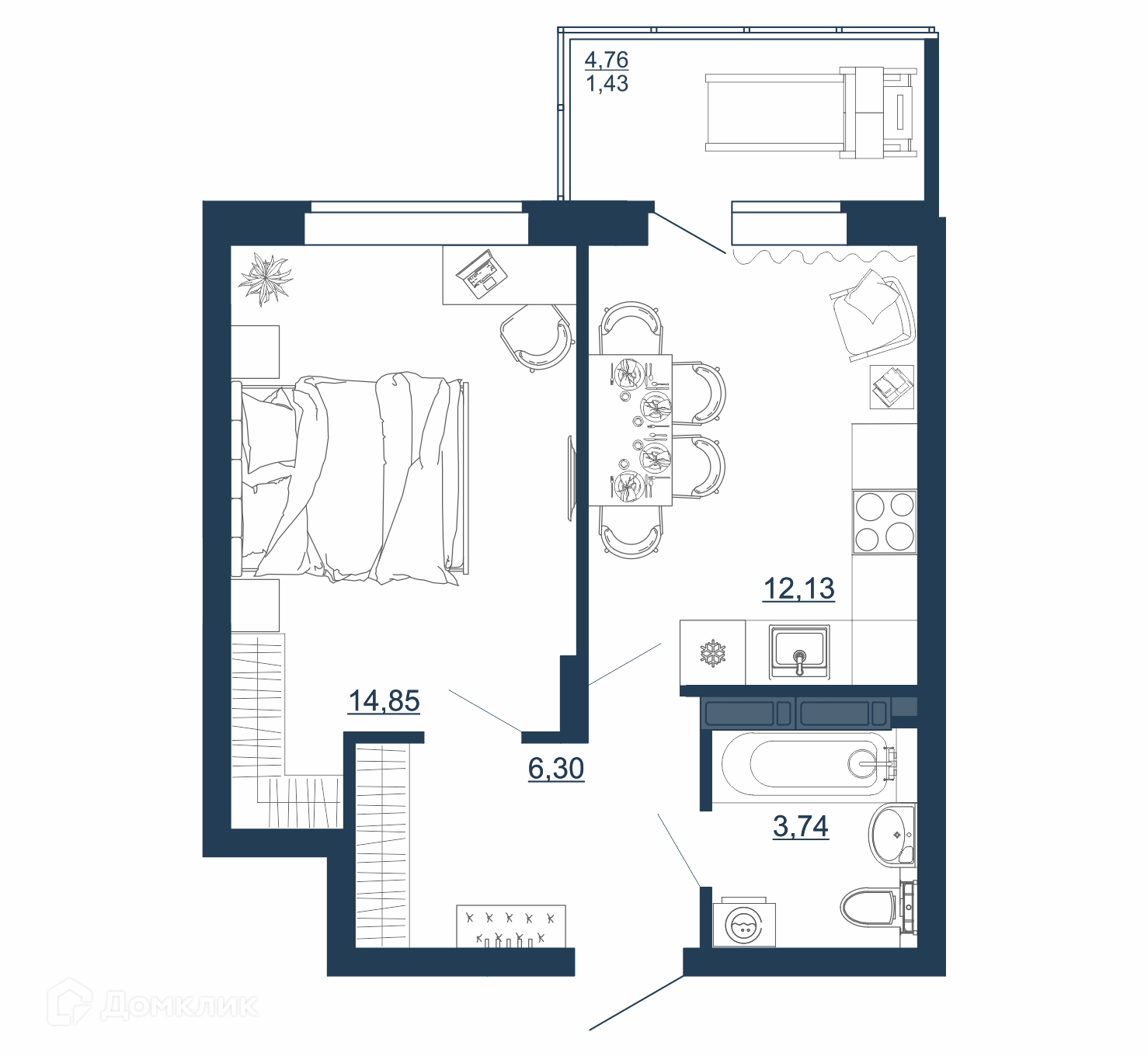 Купить 1-комнатную квартиру, 38.45 м² в ЖК ТИТУЛ по адресу Воронеж,  Московский проспект, 66, недорого – Домклик