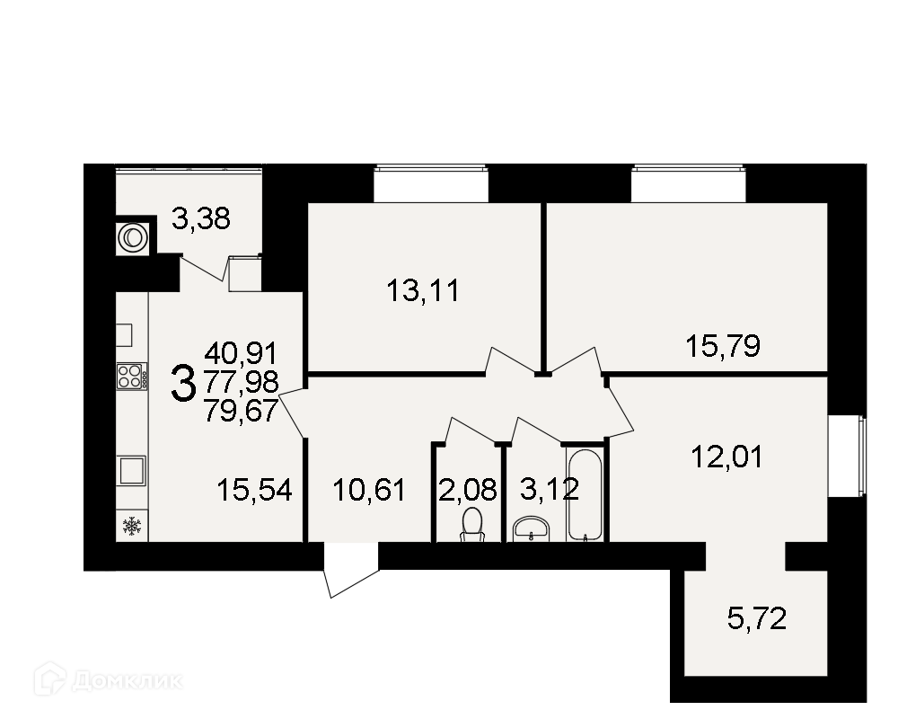 Купить 3-комнатную квартиру, 79.67 м² в ЖК Видный по адресу Рязань, район  Семчино, Семчинская улица, 5, недорого – Домклик