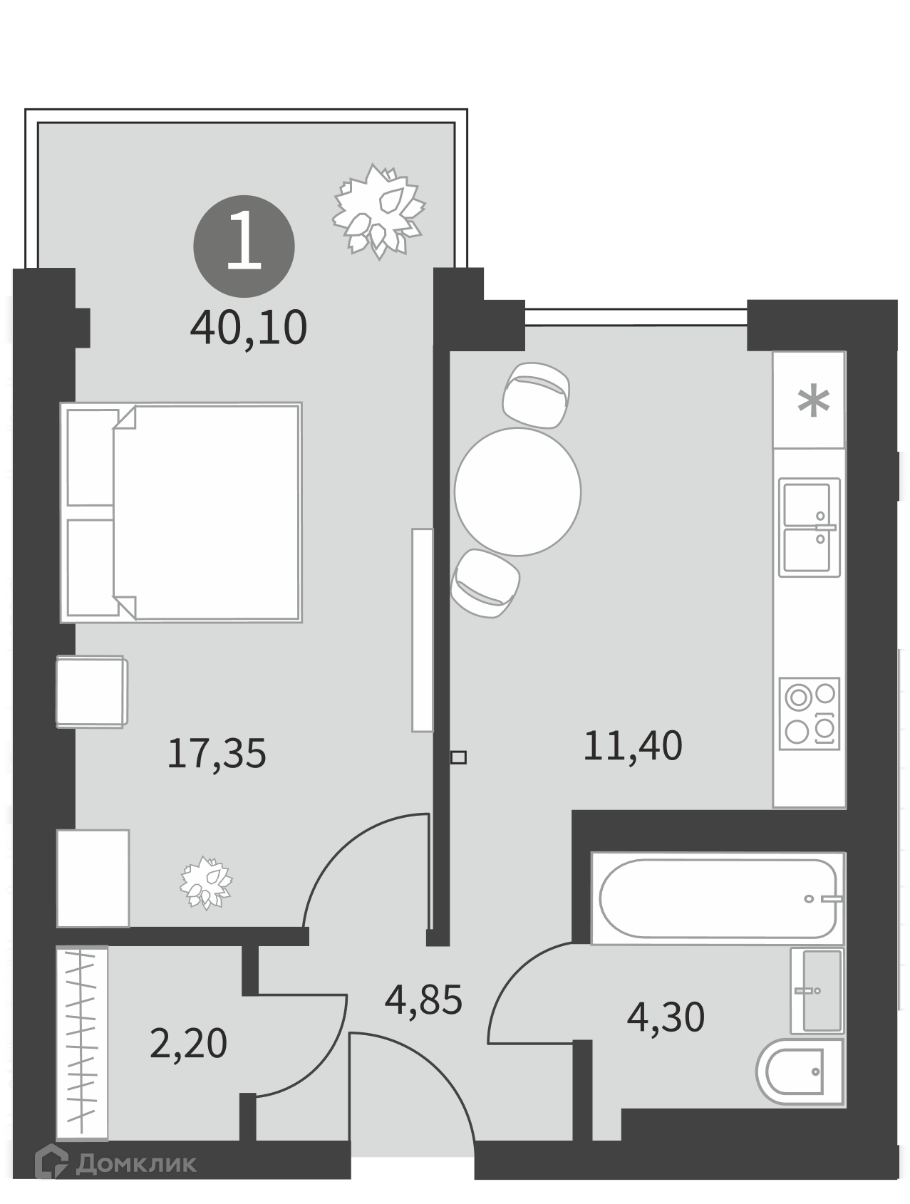 Купить 1-комнатную квартиру, 40.1 м² в ЖК СреДА по адресу Смоленск,  недорого – Домклик