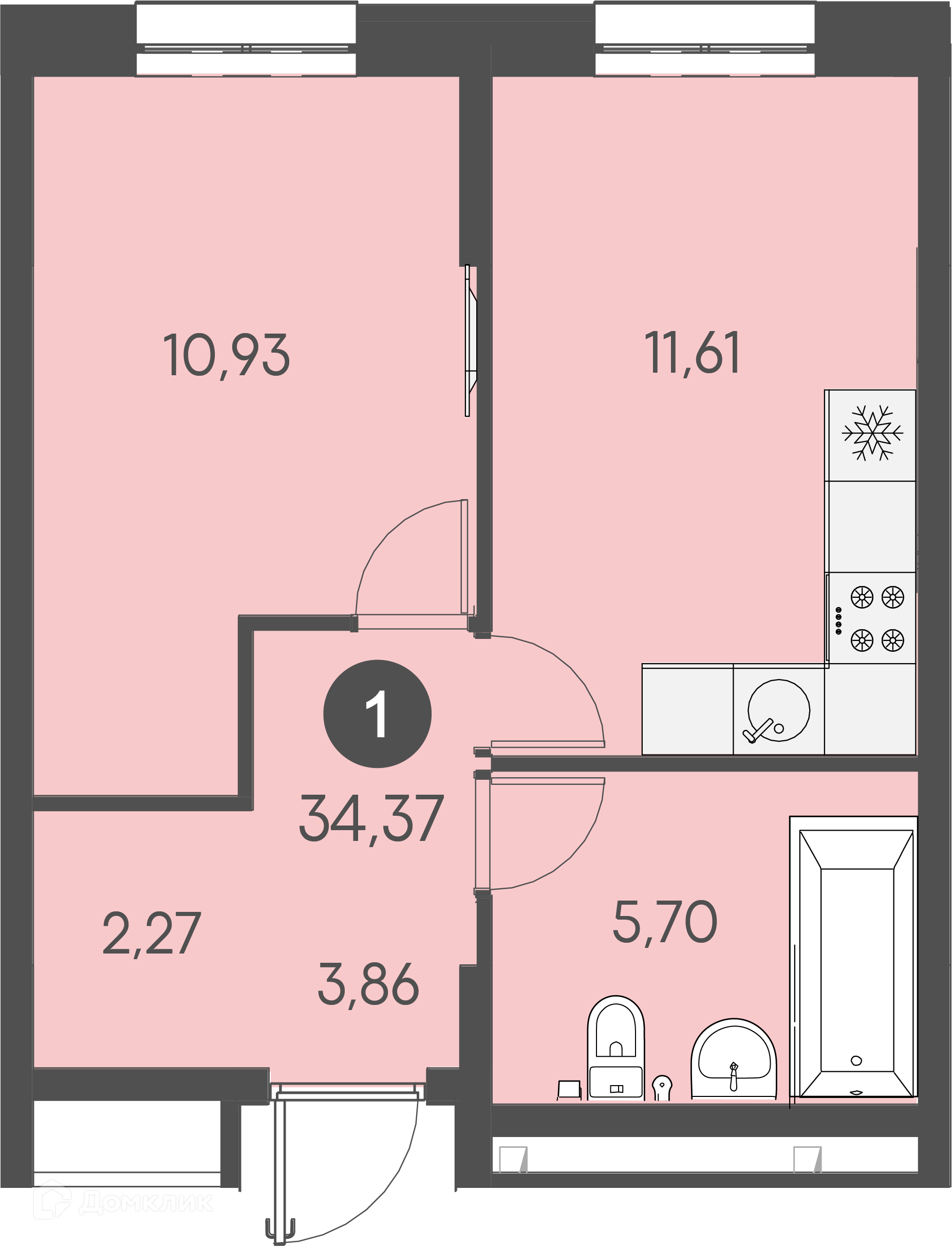 Купить 1-комнатную квартиру, 34.37 м² в ЖК Клуб 25 по адресу Приморский край,  Владивосток, Катерная улица, 29, недорого – Домклик