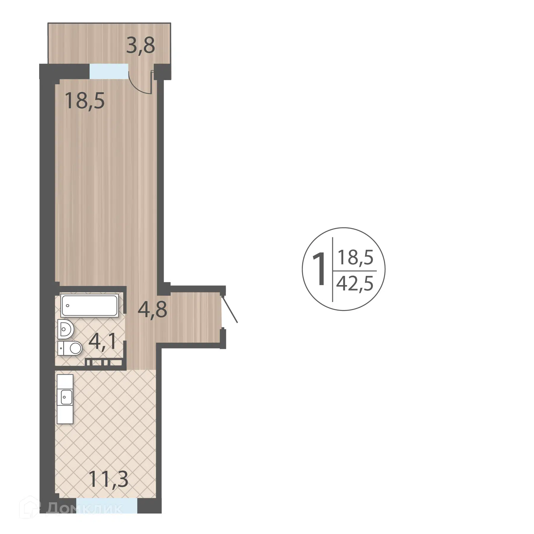 Купить 1-комнатную квартиру, 42.5 м² в ЖК РАДУЖНЫЙ ПАРК по адресу Иркутск,  улица Варламова, 104, недорого – Домклик