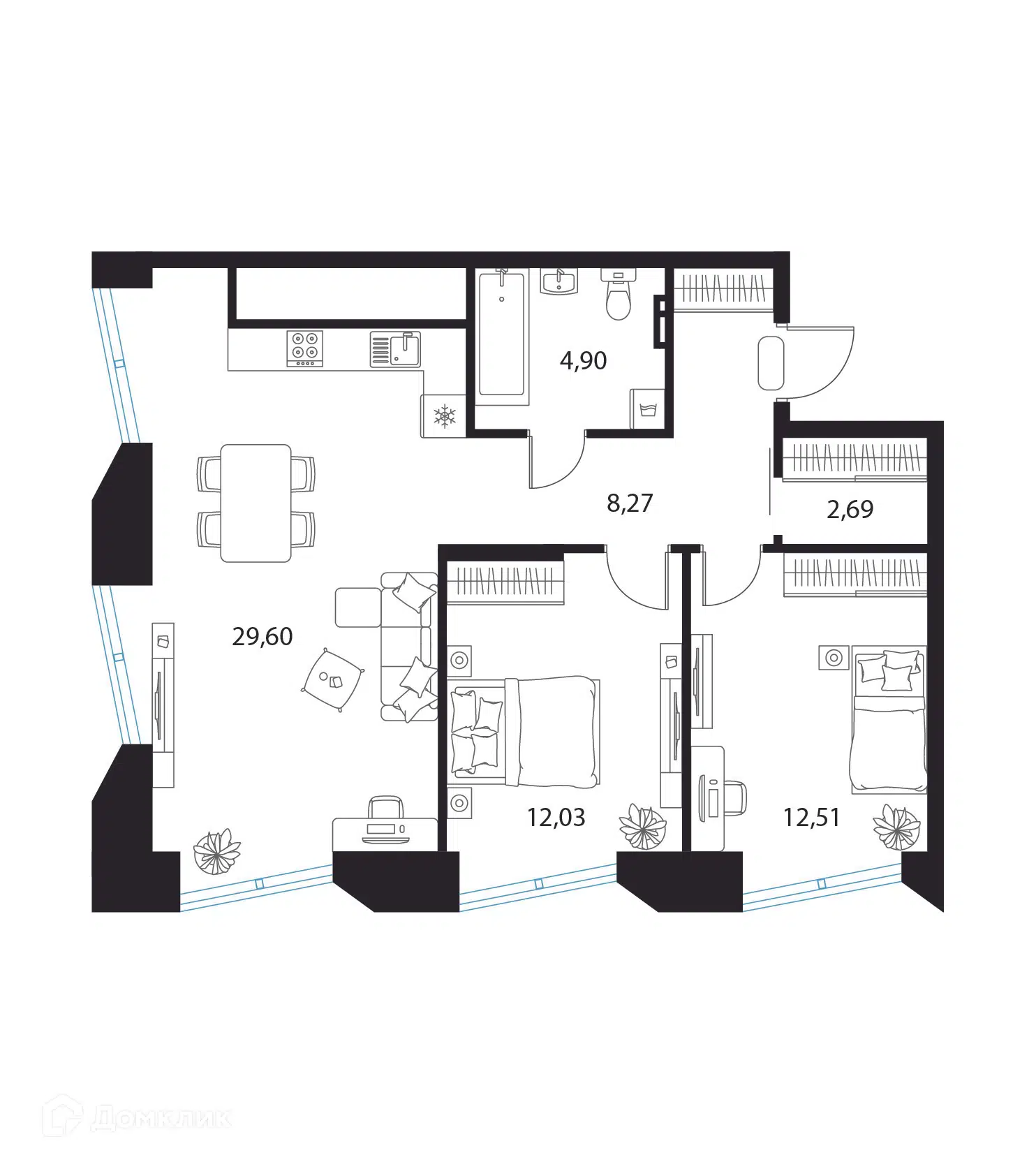 Купить 2-комнатную квартиру, 70 м² в ЖК Манхэттен по адресу Рязань, 1-й  Осенний переулок, 15, недорого – Домклик