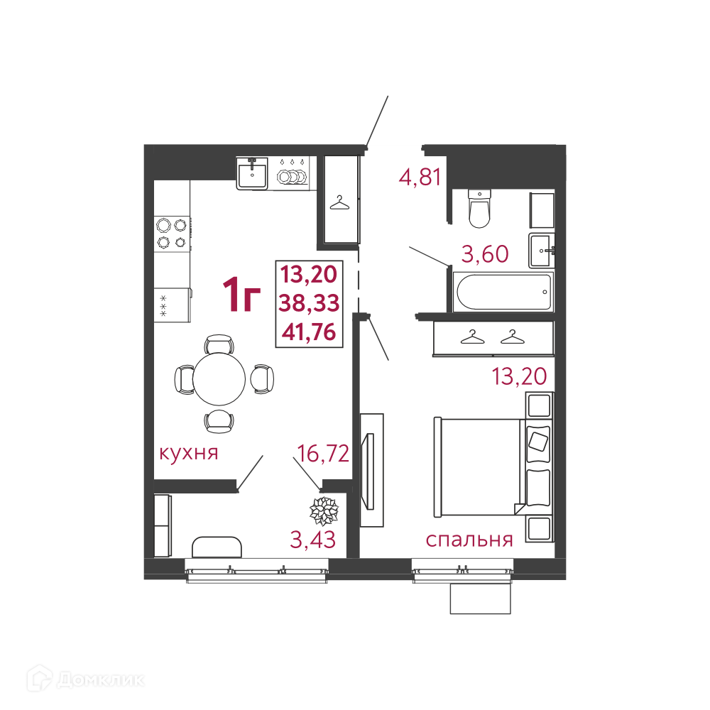 Купить 1-комнатную квартиру, 41.76 м² в ЖК Микрорайон Новобережье по адресу  Пенза, улица Антонова, 3Е, недорого – Домклик