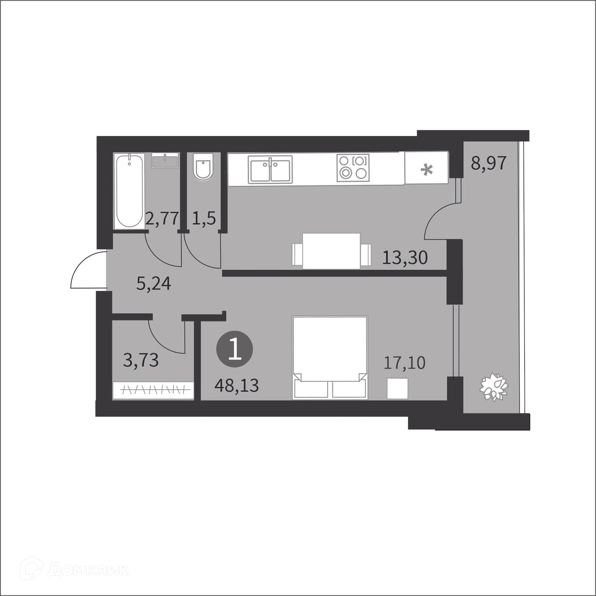 Купить 1-комнатную квартиру, 48.13 м² в ЖК Загорье по адресу Смоленск,  Ипподромный проезд, 7, недорого – Домклик