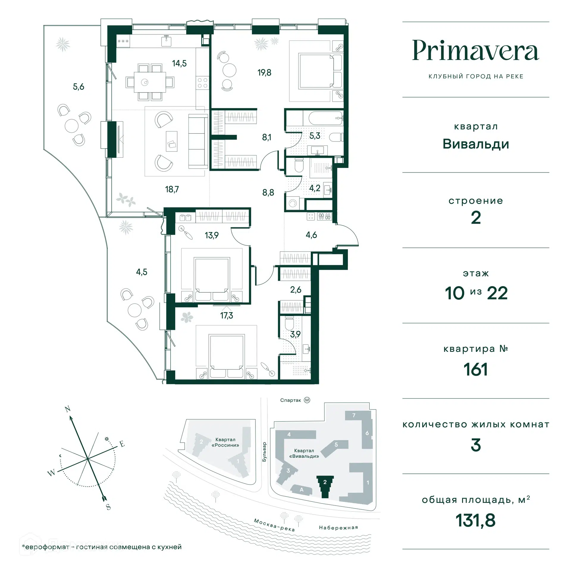 Купить 3-комнатную квартиру, 132 м² в ЖК Клубный город на реке Primavera  (Клубный город на реке Примавера) по адресу Москва, Волоколамское шоссе,  недорого – Домклик