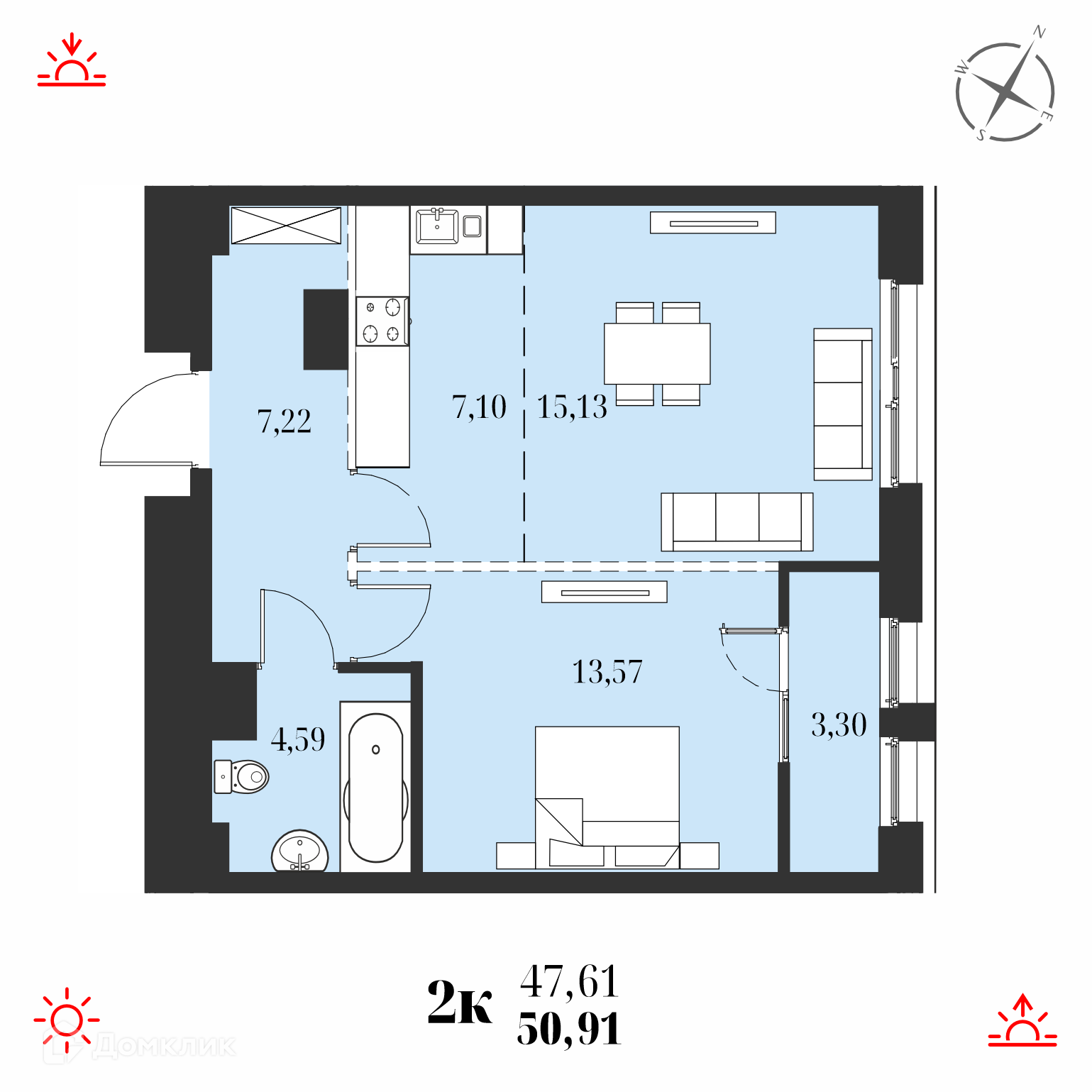 Купить 2-комнатную квартиру, 50.91 м² в ЖК Адмирал по адресу Хабаровск,  улица Юнгов, недорого – Домклик