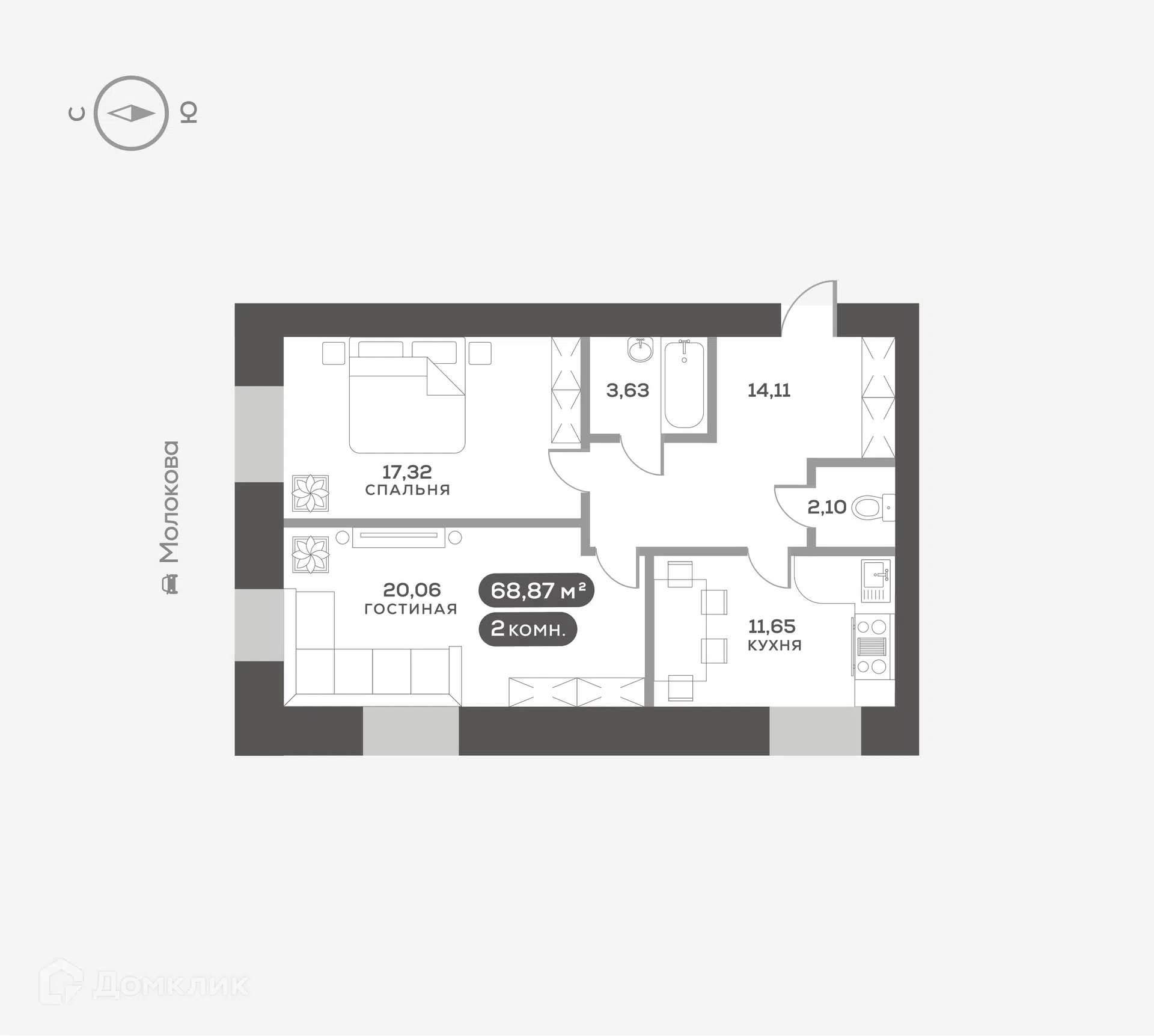 Купить 2-комнатную квартиру, 68.87 м² в ЖК Сити-квартал на Взлетной по  адресу Красноярск, микрорайон Взлётка, недорого – Домклик