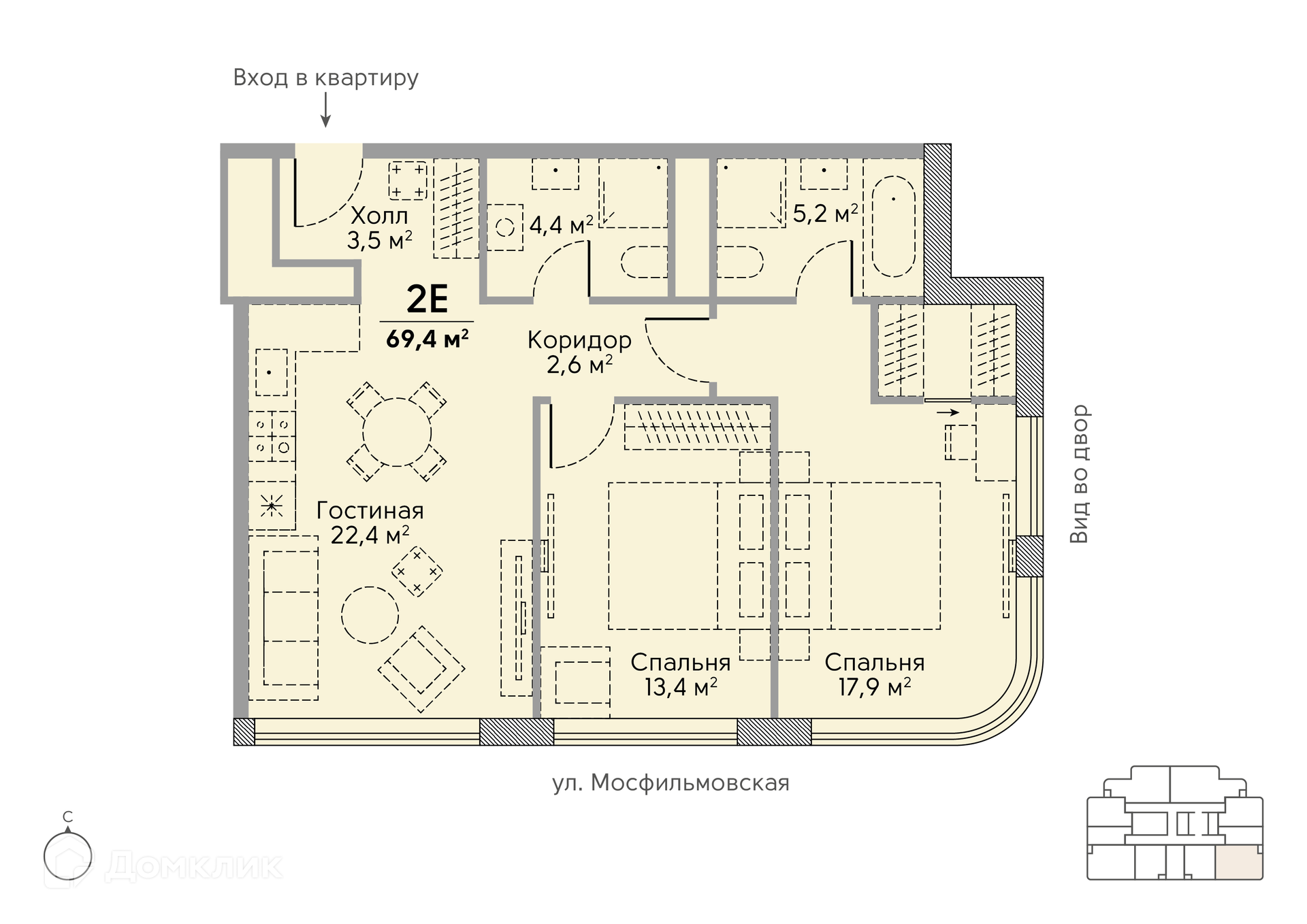 Купить 2-комнатную квартиру, 69.4 м² в ЖК Stories на Мосфильмовской по  адресу Москва, улица Лобачевского, 124к3А, метро недорого – Домклик