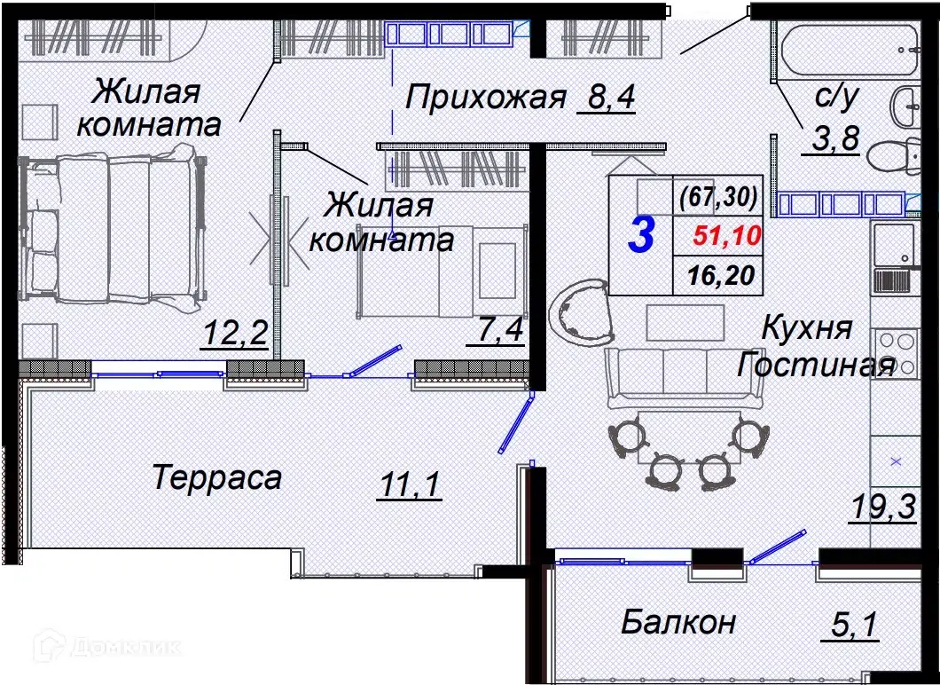 Купить 3-комнатную квартиру, 67.3 м² в ЖК Чайные холмы по адресу  Краснодарский край, городской округ Сочи, посёлок городского типа Дагомыс,  Российская улица, недорого – Домклик