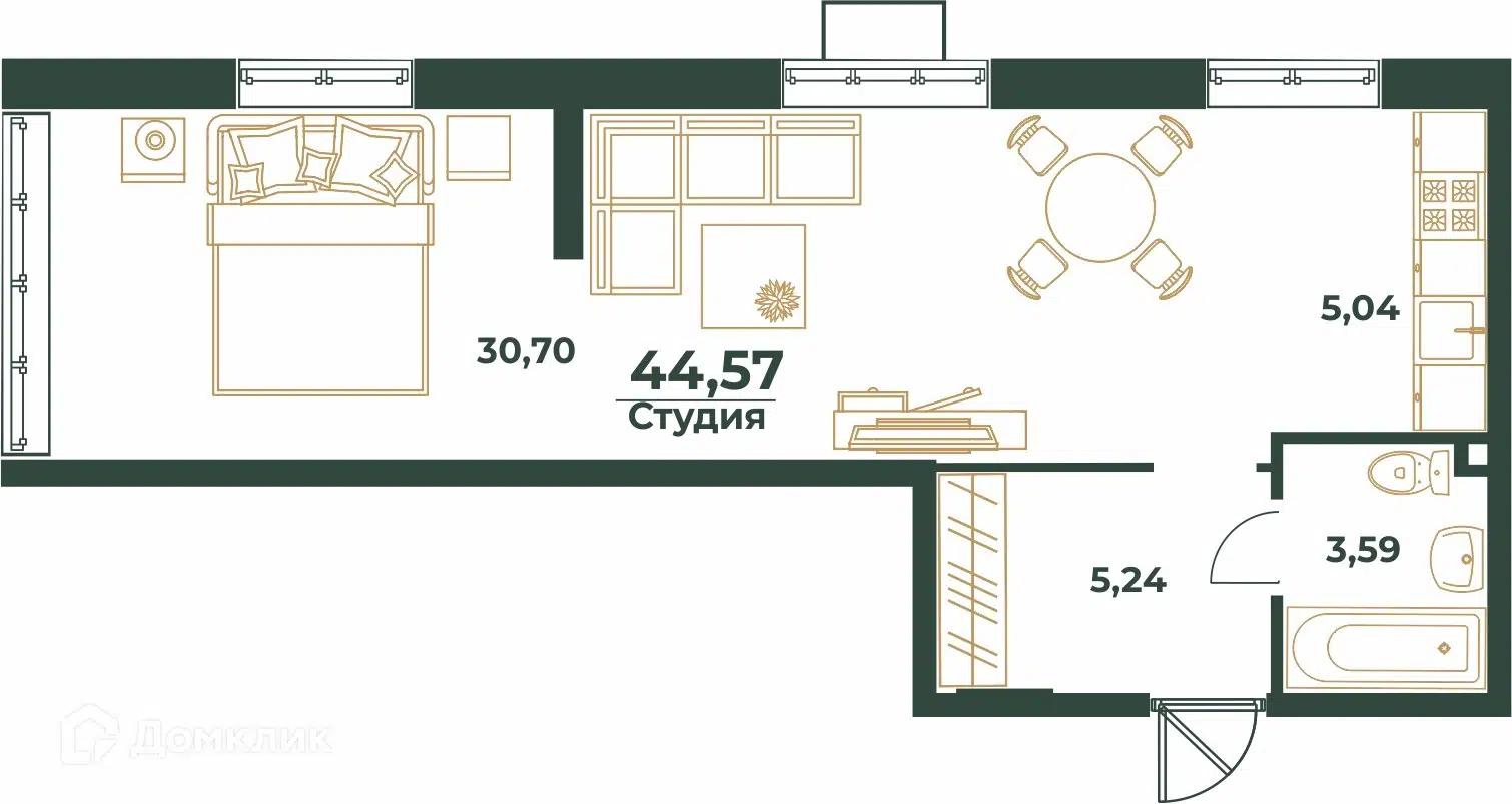 Купить студию, 44.57 м² в ЖК Южный квартал по адресу Хабаровск,  Индустриальный район, недорого – Домклик