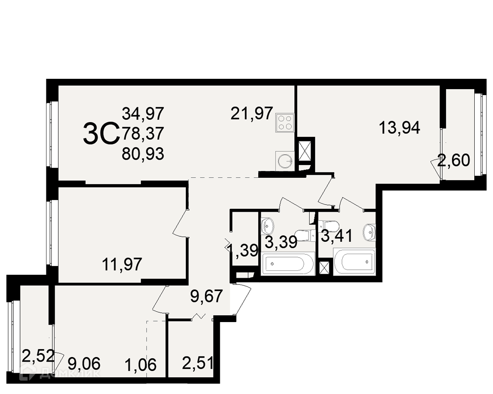 Купить 3-комнатную квартиру, 80.93 м² в ЖКНовое измерение по адресу Рязань,  улица Чкалова, 23, недорого – Домклик