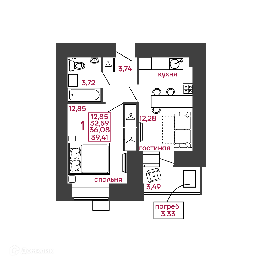 Купить 1-комнатную квартиру, 39.41 м² в ЖК Алфавит по адресу Пенза, улица  Леонова, с4, недорого – Домклик