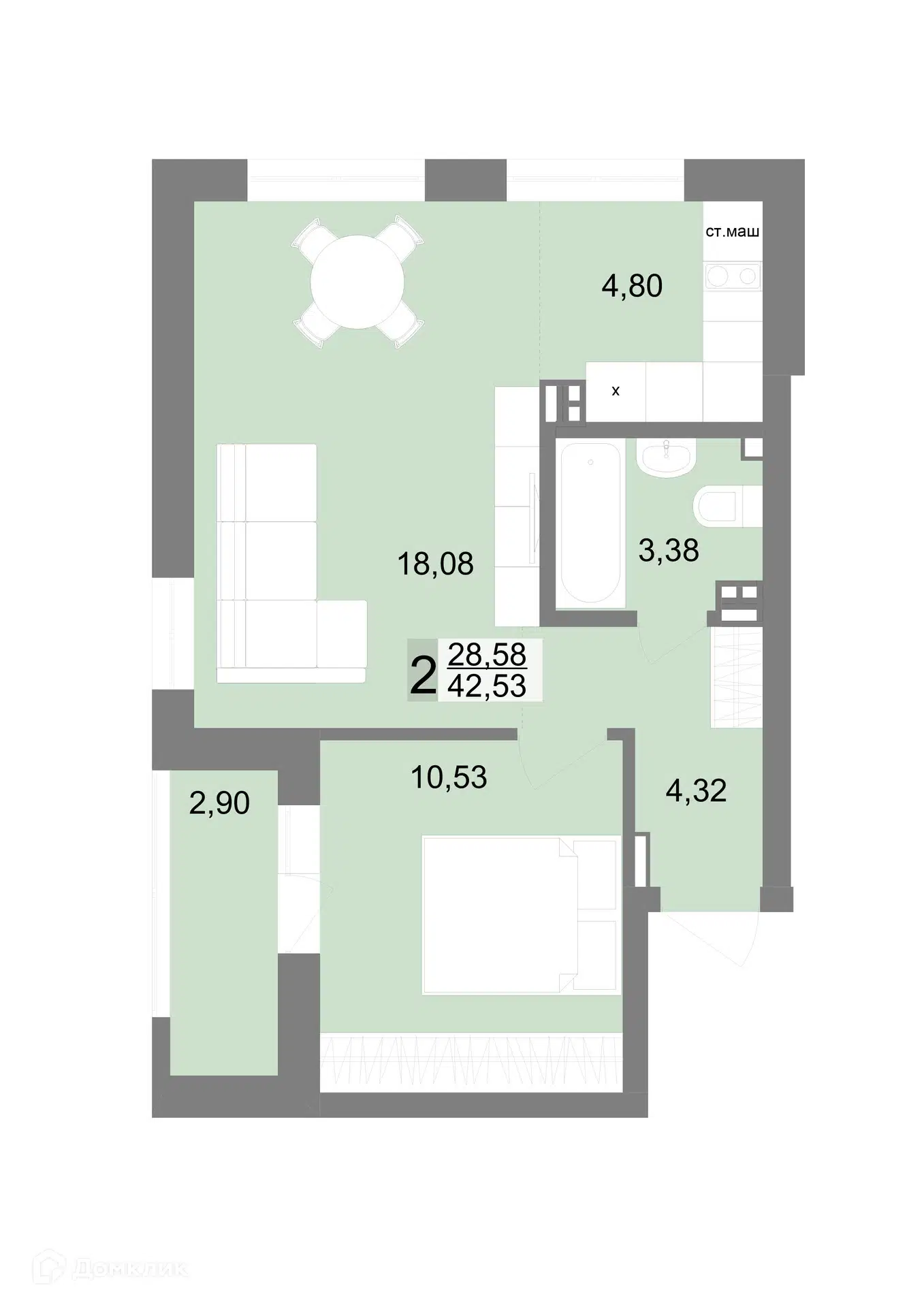 Купить 2-комнатную квартиру, 42.53 м² в ЖК VENEZIA (Венеция) по адресу  Свердловская область, Верхняя Пышма, улица Александра Козицына, 7, недорого  – Домклик