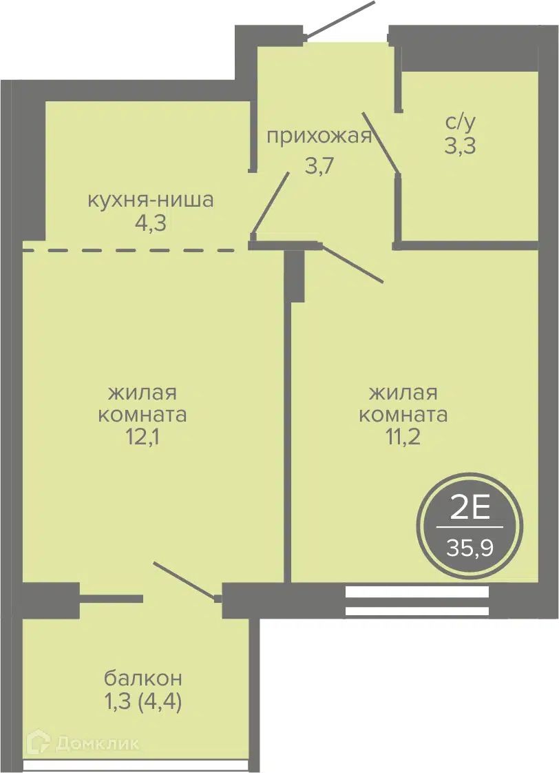 Купить 2-комнатную квартиру, 35.9 м² в ЖК МИР по адресу Пермь, шоссе  Космонавтов, 309Ак1, недорого – Домклик