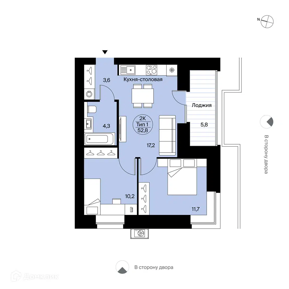 Купить 2-комнатную квартиру, 52.8 м² в ЖК Планета-9 по адресу Республика  Коми, Сыктывкар, Октябрьский проспект, 137, недорого – Домклик