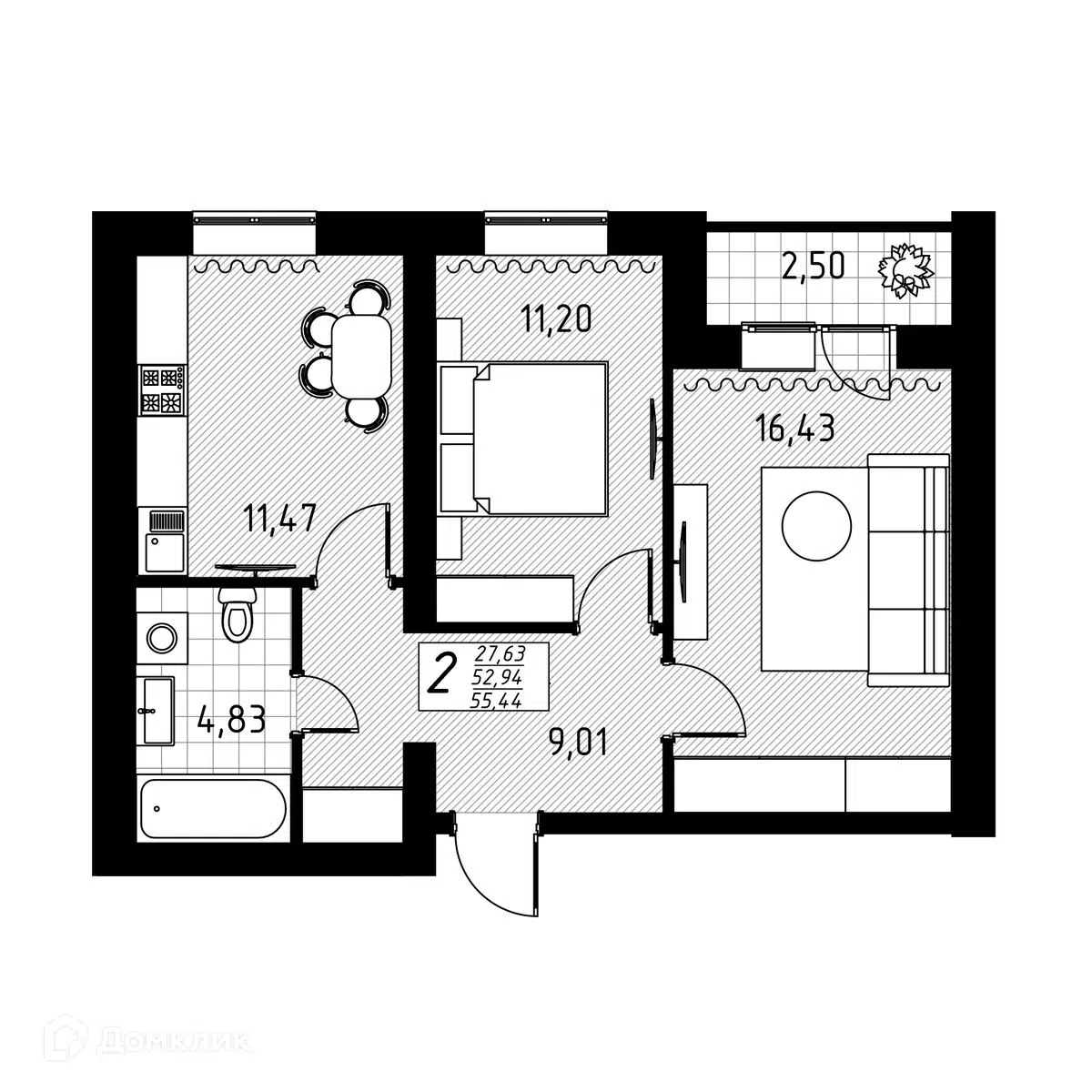 Купить 2-комнатную квартиру, 52.94 м² в ЖК Жилой дом по пр.Ф.Энгельса по  адресу Саратовская область, Энгельс, проспект Фридриха Энгельса, 111,  недорого – Домклик