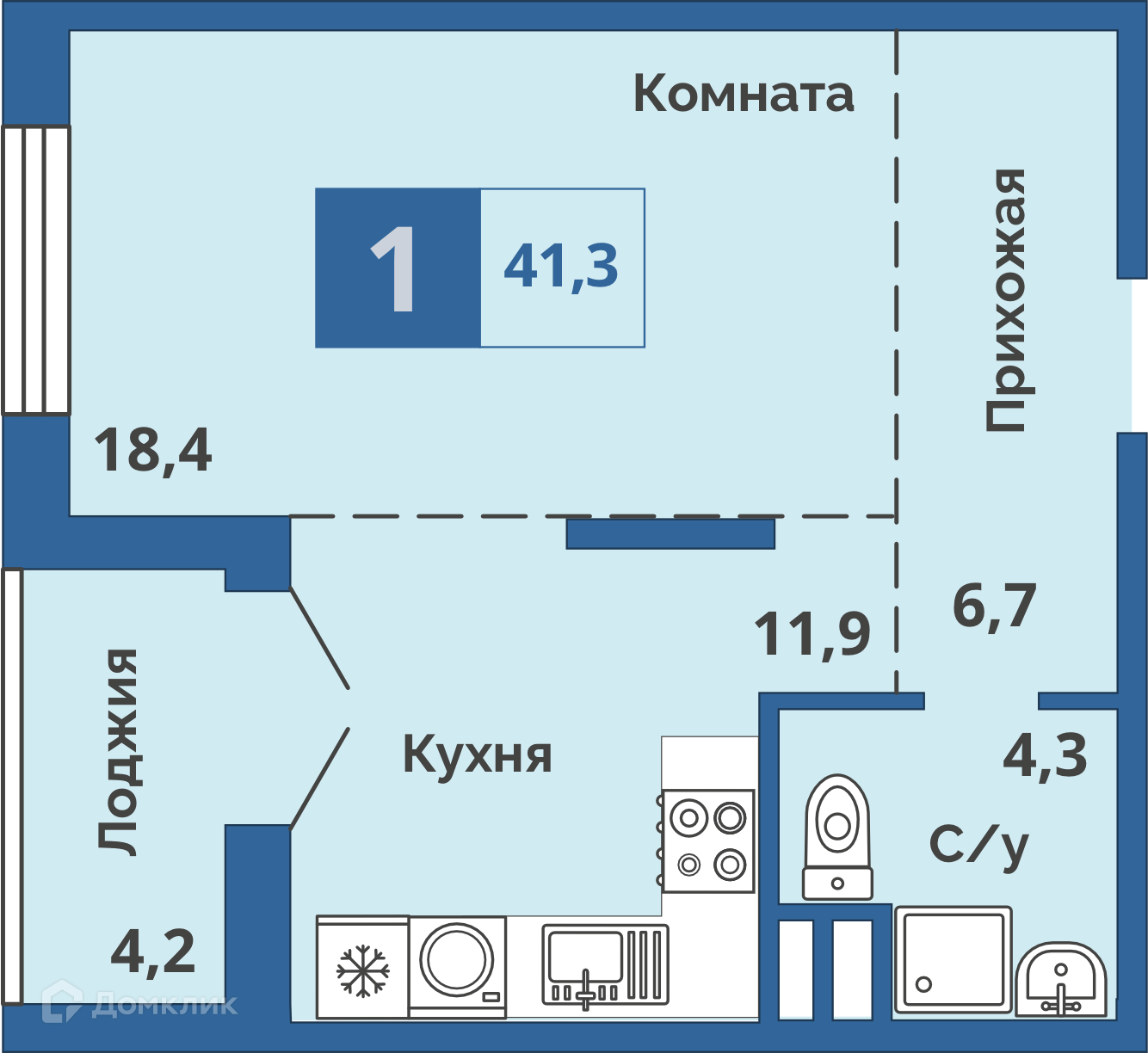 Купить 1-комнатную квартиру, 41.3 м² в ЖК Центральный по адресу Курган,  улица Куйбышева, 141, недорого – Домклик