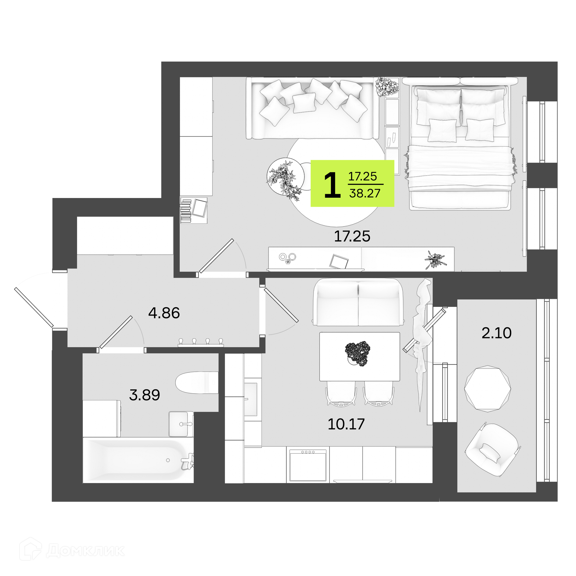 Купить 1-комнатную квартиру, 38.27 м² в ЖК Новый Фамильный по адресу  Республика Башкортостан, Уфа, улица Акназарова, 20, недорого – Домклик