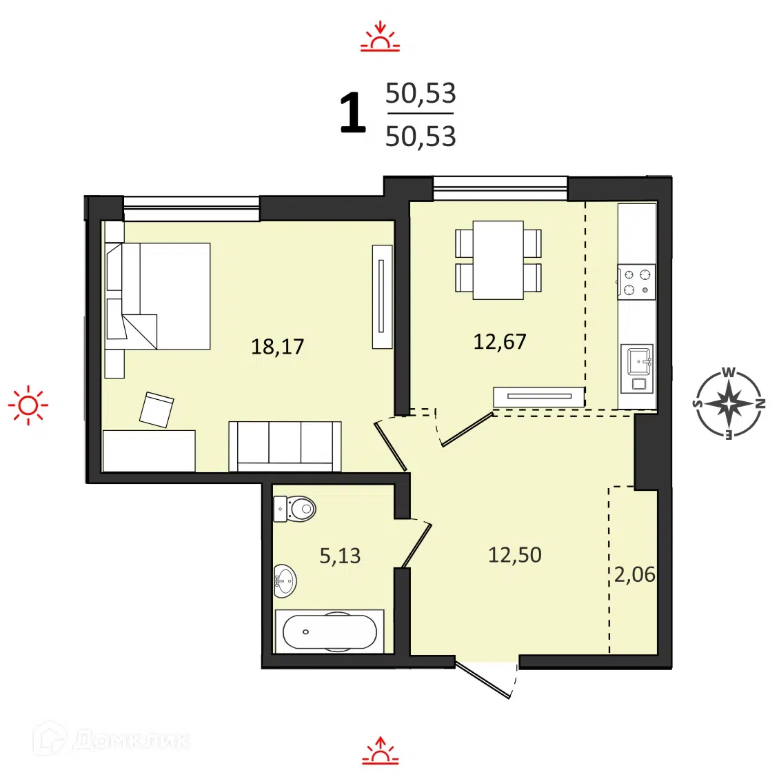 Купить 1-комнатную квартиру, 49.99 м² в ЖК Аккорд по адресу Хабаровск,  Трёхгорная улица, недорого – Домклик