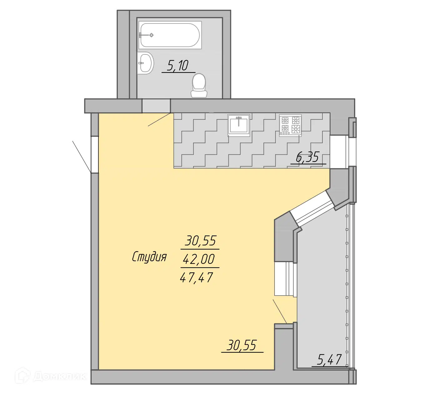 Купить студию, 47.47 м² в ЖК Дом на Озерной по адресу Тверь, улица 15 лет  Октября, 13, недорого – Домклик