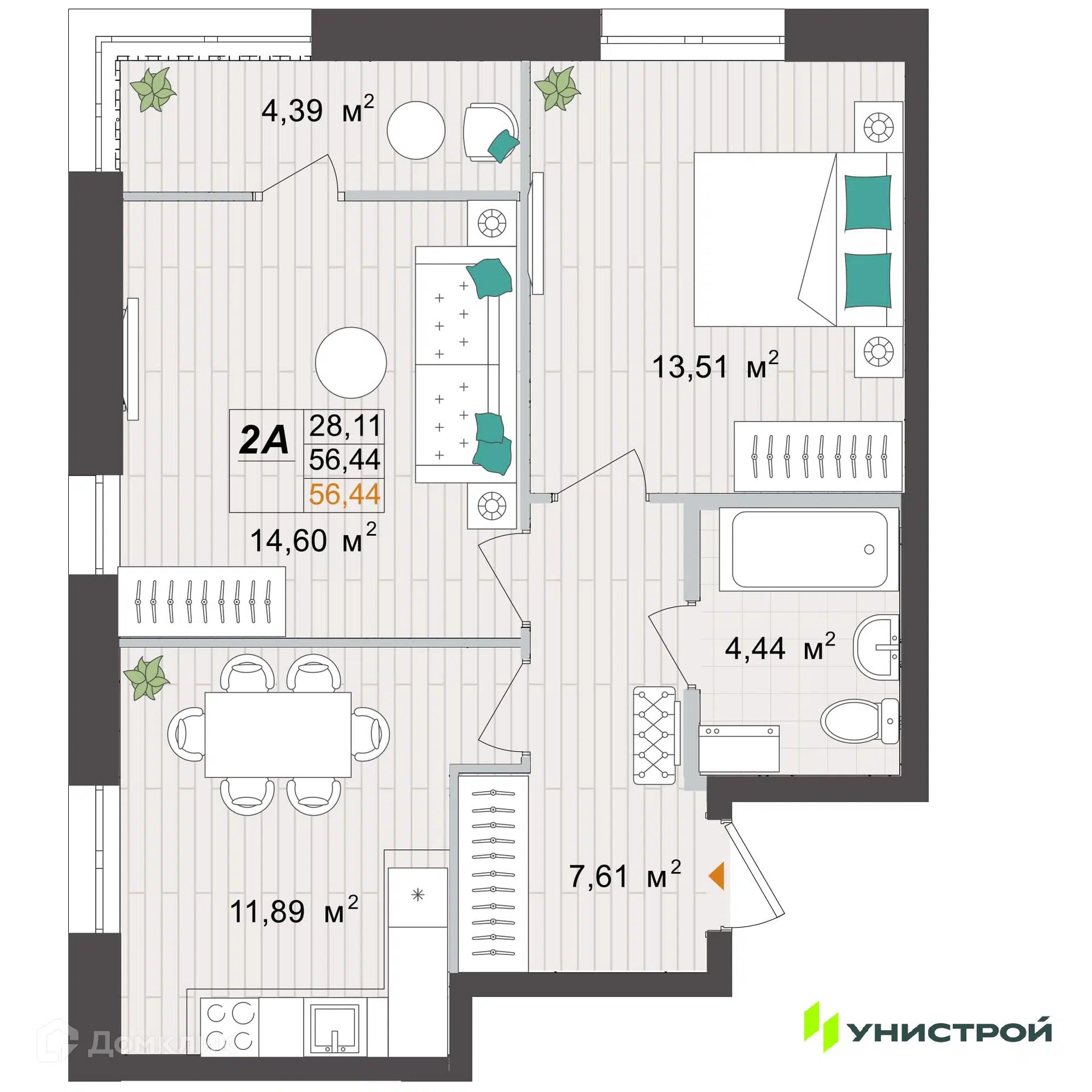 Купить 2-комнатную квартиру, 56.44 м² в ЖК Аквамарин по адресу Республика  Татарстан, Казань, Приволжский район, 33-й Военный городок, недорого –  Домклик