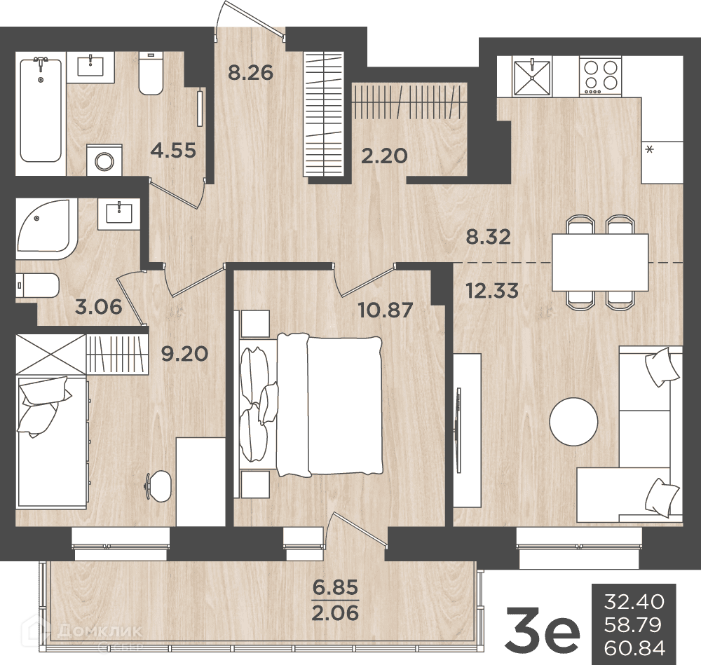 Купить студию, 60.84 м² в ЖК ВОСХОД по адресу Пермь, улица Космонавта  Леонова, 41, недорого – Домклик