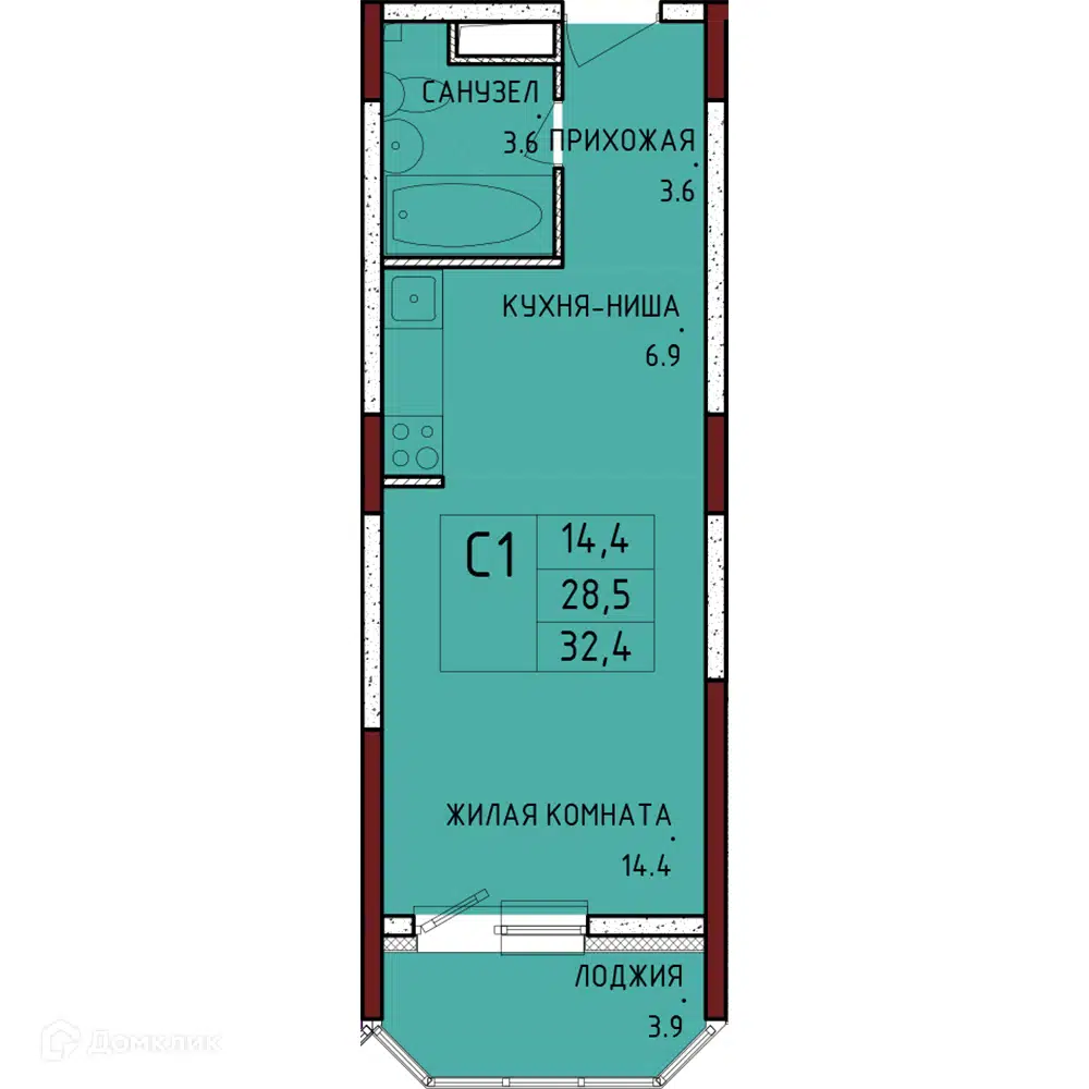 Купить студию, 32.4 м² в ЖК Левобережный по адресу Тульская область,  муниципальное образование Тула, село Осиновая Гора, микрорайон  Левобережный, Восточная улица, 9, недорого – Домклик