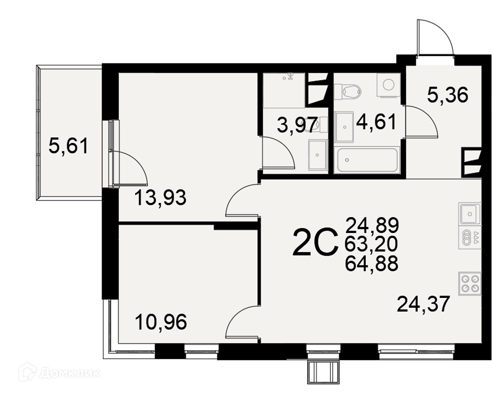 Купить 2-комнатную квартиру, 64.88 м² в ЖК на Хлебной Таланты по адресу  Тула, Хлебная площадь, 8/2, недорого – Домклик