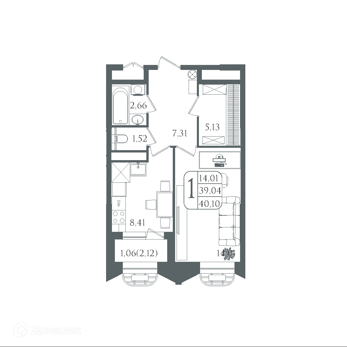 Купить 1-комнатную квартиру, 40.1 м² в ЖК DOLCE VITA по адресу Волгоград,  Майкопская улица, 5Д, недорого – Домклик