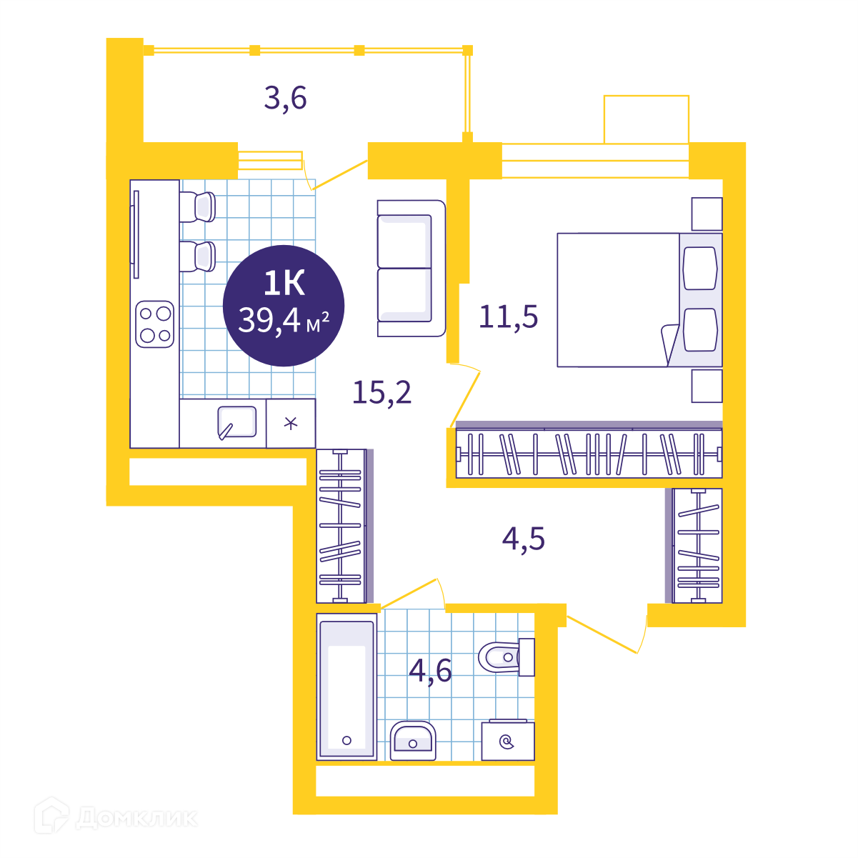 Купить 1-комнатную квартиру, 39.4 м² в ЖК Жилой дом Астон.Талисман по  адресу Тюмень, Краснооктябрьская улица, 4Ак2, недорого – Домклик