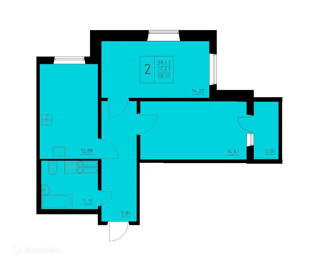 Купить 2-комнатную квартиру, 58.35 м² в ЖК по ул. Белозерская по адресу  Пермь, Белозёрская улица, 26, недорого – Домклик