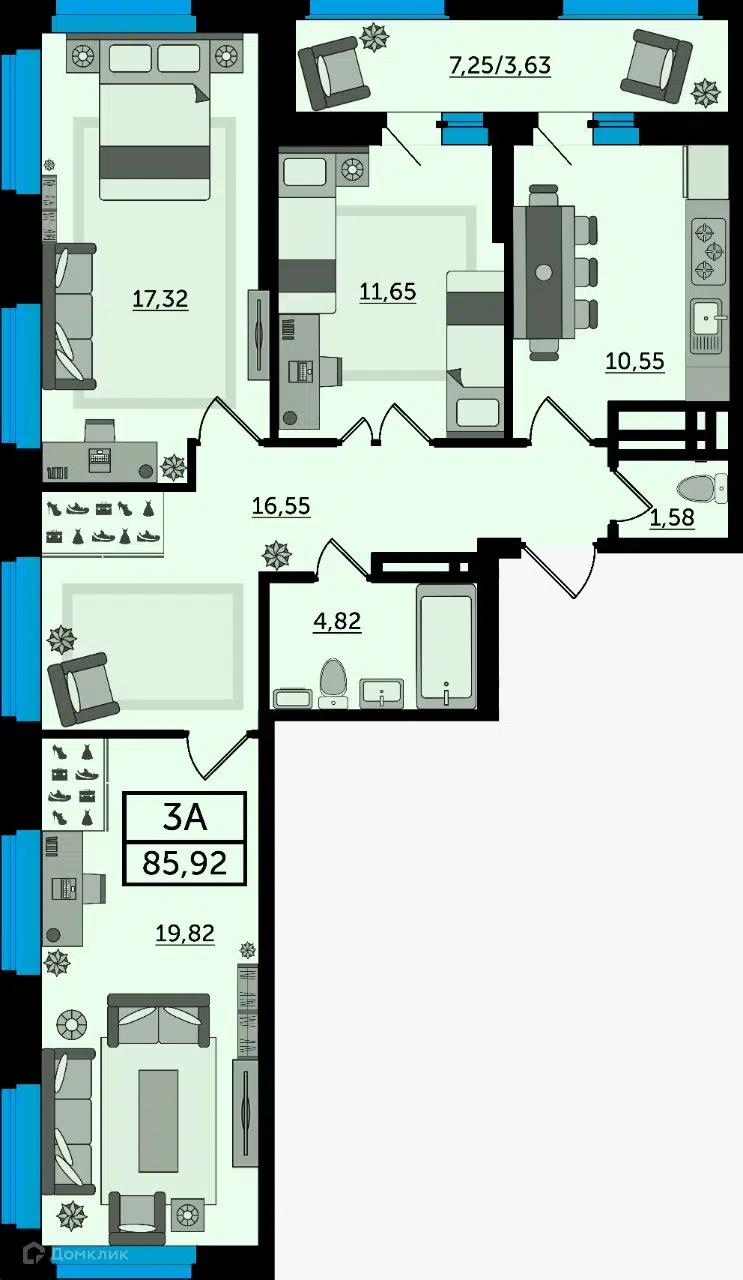 Купить 3-комнатную квартиру, 86.31 м² в ЖК Легенда Ростова по адресу Ростов -на-Дону, Ворошиловский район, жилой комлекс Легенда Ростова, недорого –  Домклик