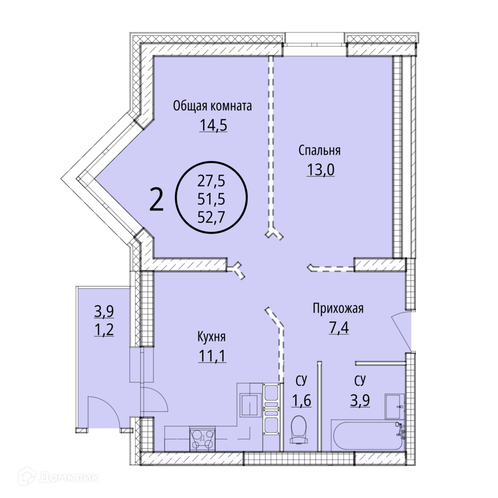 Купить 2-комнатную квартиру, 52.8 м² в ЖКГород 4212 по адресу Хабаровск,  Совхозная улица, 71, недорого – Домклик