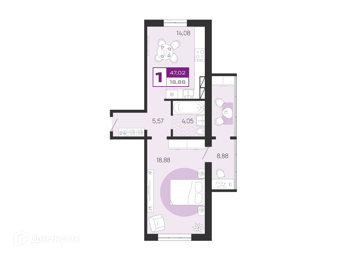 Купить 1-комнатную квартиру, 47.02 м² в ЖК Д4 по адресу Брянск, Литейная  улица, 67, недорого – Домклик