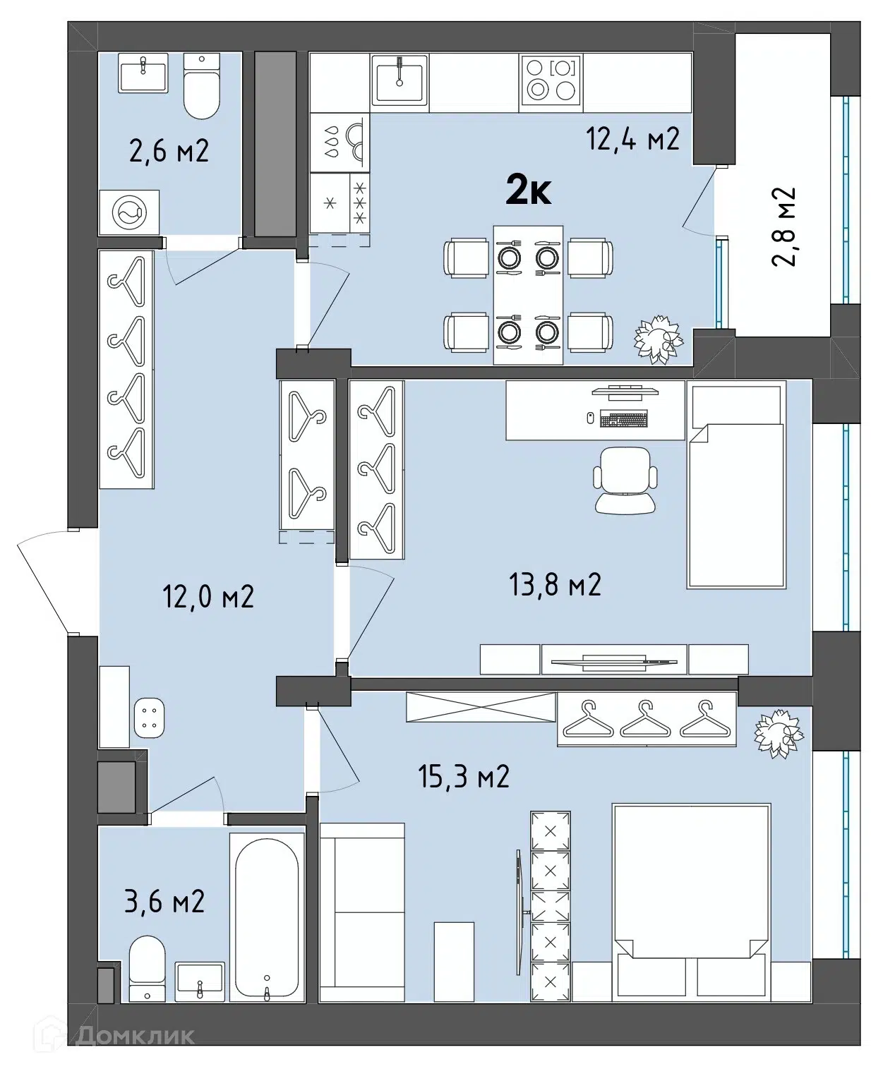 Купить 2-комнатную квартиру, 61.1 м² в ЖК Джаз по адресу Воронеж, бульвар  Содружества, 1, недорого – Домклик