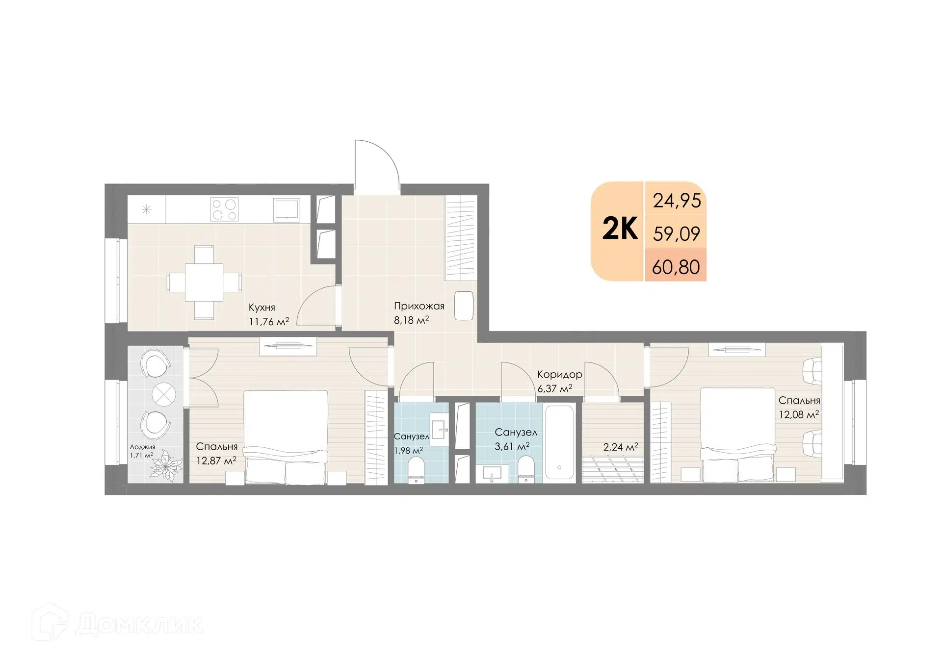 Купить 2-комнатную квартиру, 60.8 м² в ЖК Дюна по адресу Московская  область, Котельники, Новорязанское шоссе, 6, метро недорого – Домклик