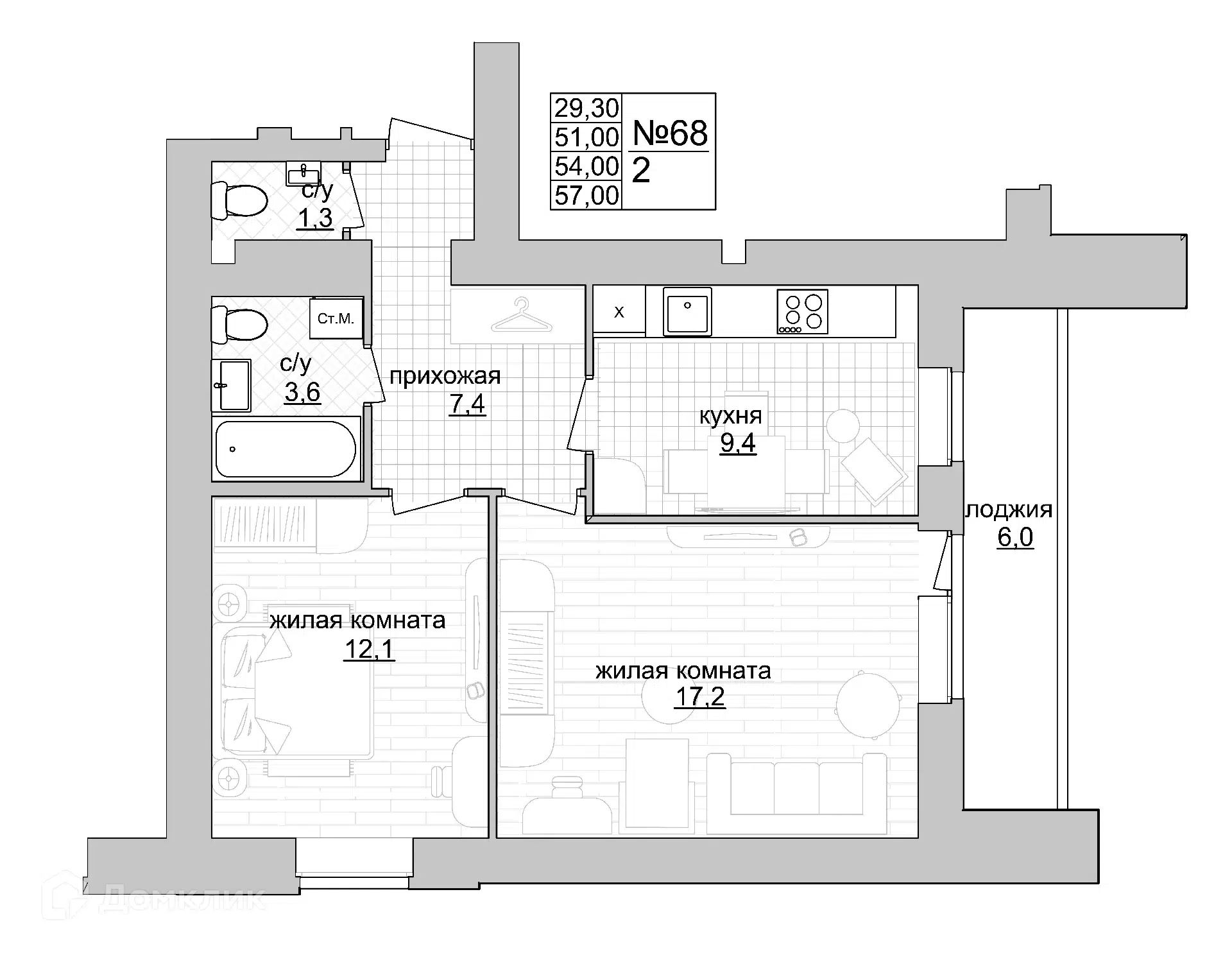 Купить 2-комнатную квартиру, 54 м² в ЖК Каскад на Архангельской по адресу  Нижний Новгород, Архангельская улица, 12, недорого – Домклик