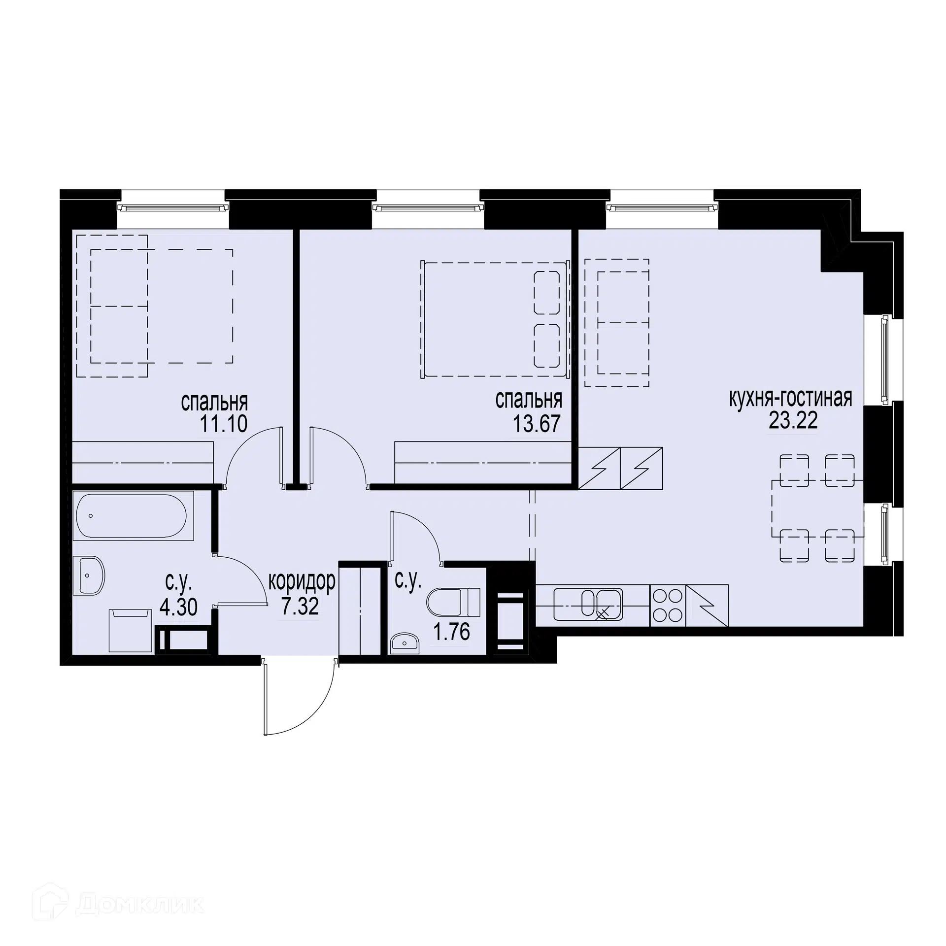 Купить 2-комнатную квартиру, 61.37 м² в ЖК ID Svetlanovskiy (Ай Ди  Светлановский) по адресу Санкт-Петербург, проспект Энгельса, 27Ц, метро  недорого – Домклик