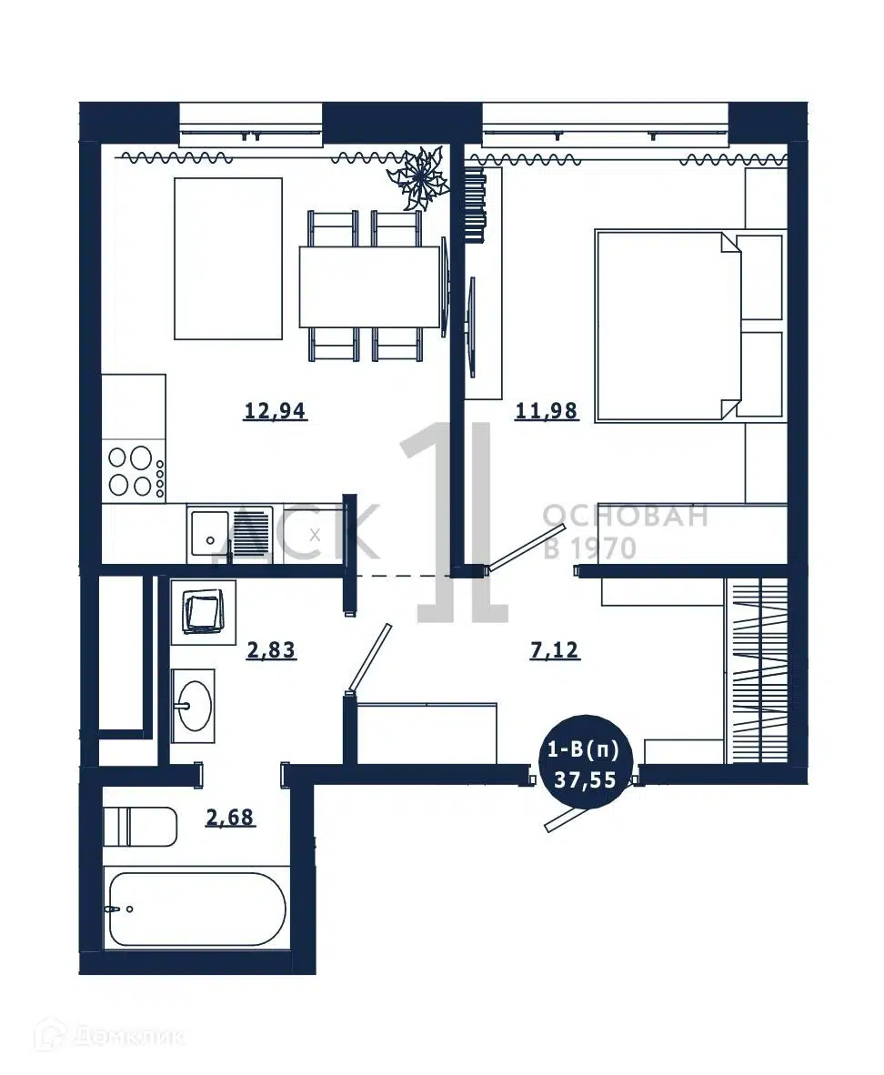 Купить 1-комнатную квартиру, 37.55 м² в ЖК Крылов по адресу  Ханты-Мансийский автономный округ, Сургут, Высоковольтная улица, 6/2,  недорого – Домклик