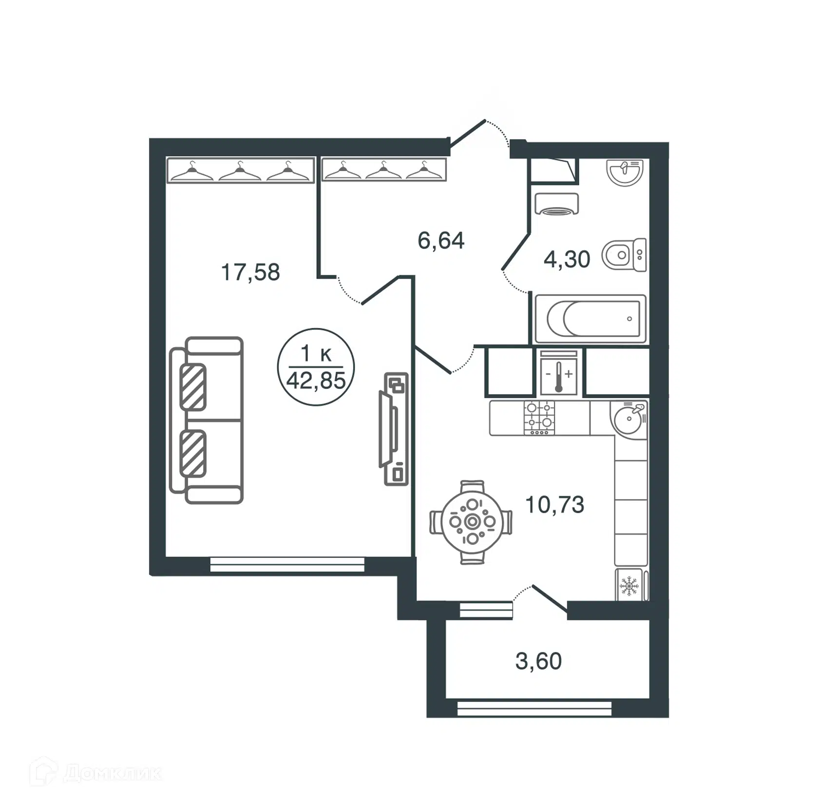 Купить 1-комнатную квартиру, 42.85 м² в ЖК Времена Года 3 по адресу Тверь,  Псковская улица, 1, недорого – Домклик