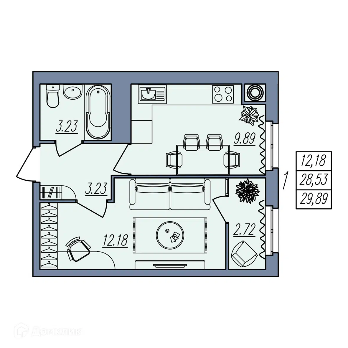 Купить 1-комнатную квартиру, 29.89 м² в ЖК Новый по адресу Волгоград, улица  Тракторостроителей, 27/2, недорого – Домклик