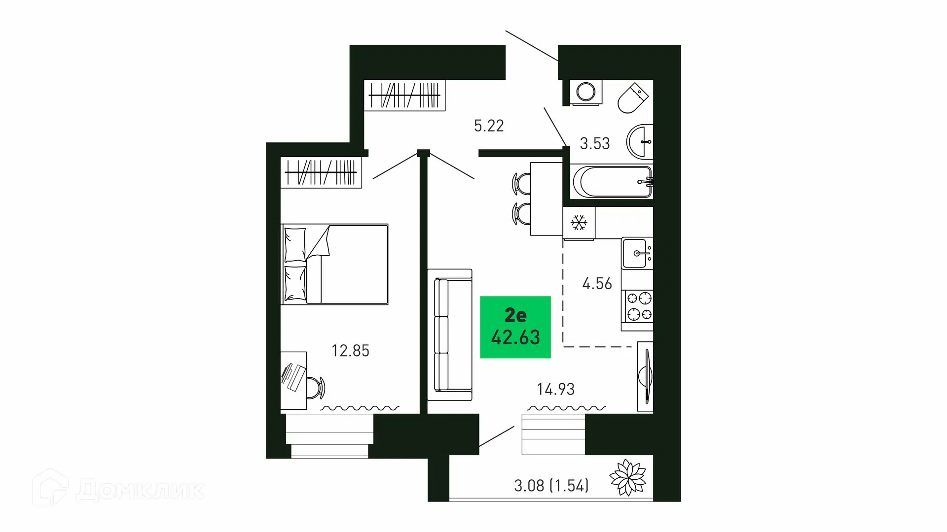 Купить 2-комнатную квартиру, 42.63 м² в ЖК FUSION(Фьюжн) по адресу Кирово-Чепецкий  район, Федяковское сельское поселение, Ботаническая улица, 1, недорого –  Домклик