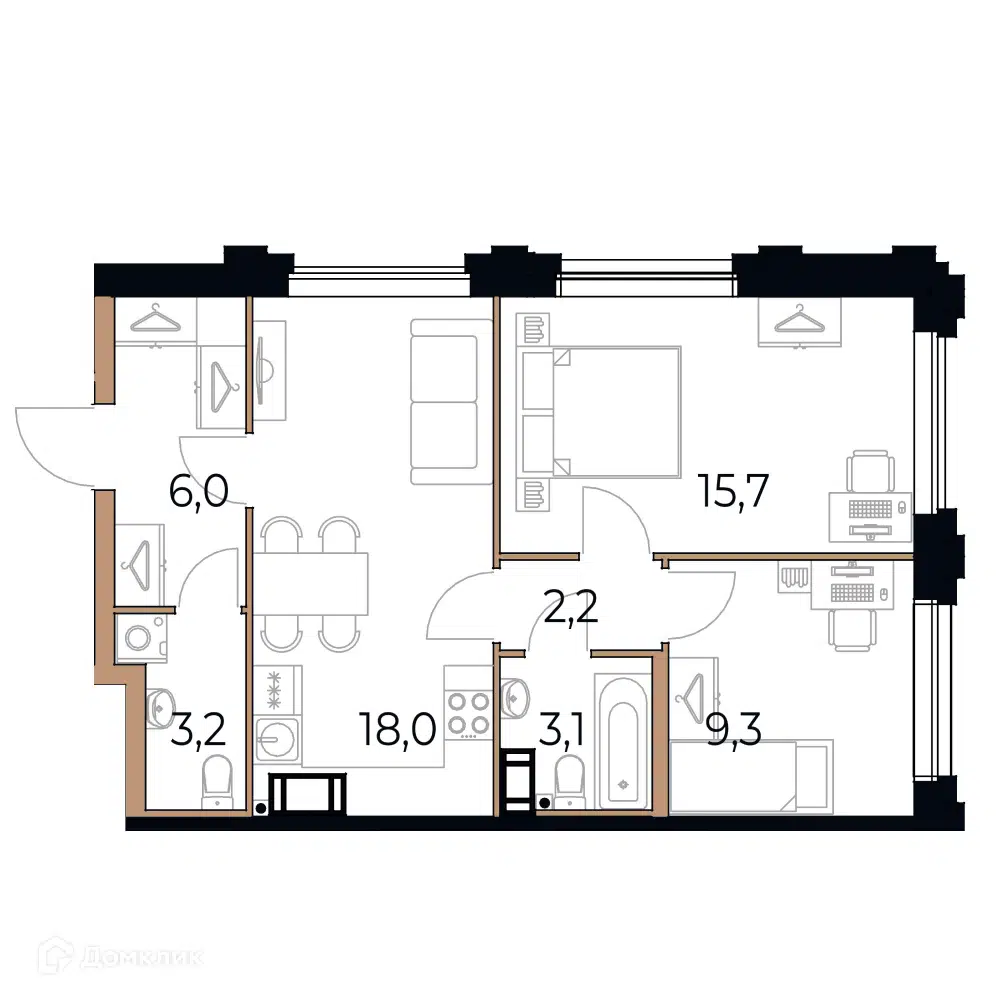 Купить 2-комнатную квартиру, 57.5 м² в ЖК Privilegia (Привилегия) по адресу  Вологодская область, Череповец, Рыбинская улица, недорого – Домклик