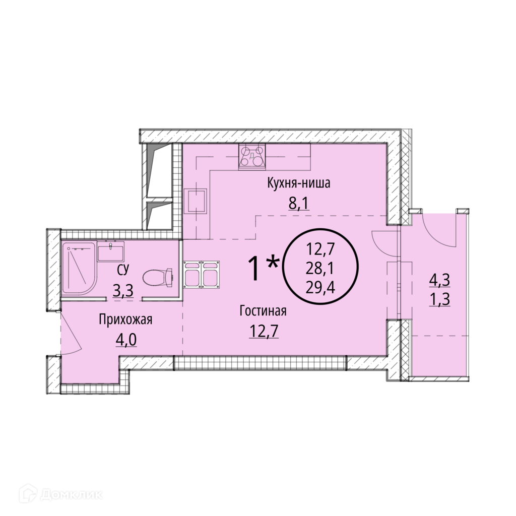 Купить 1-комнатную квартиру, 29.4 м² в ЖКГород 4212 по адресу Хабаровск,  улица Редько, 12/6, недорого – Домклик