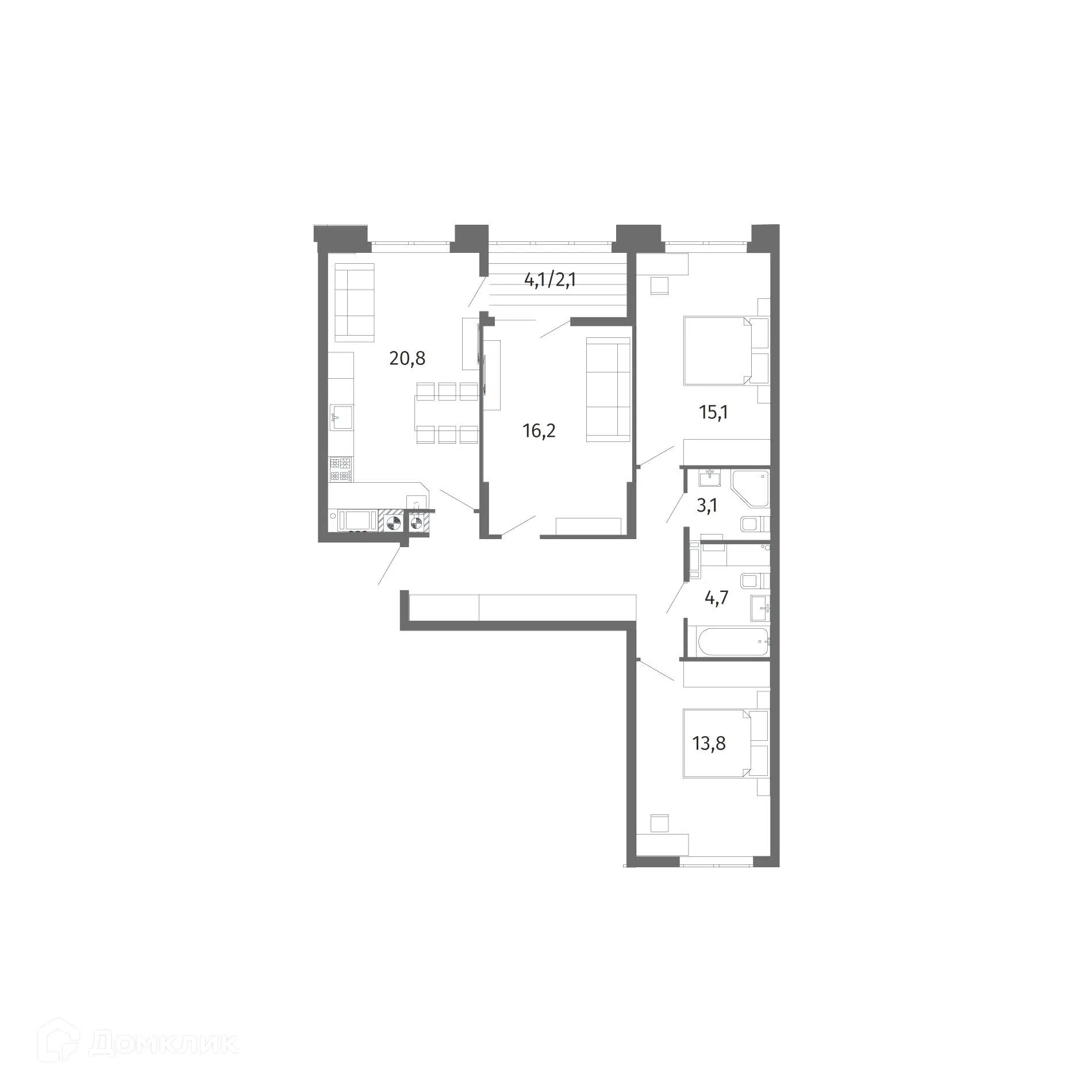 Купить 3-комнатную квартиру, 91.1 м² в ЖК Альпы по адресу Калининград,  улица Маршала Борзова, 109, недорого – Домклик