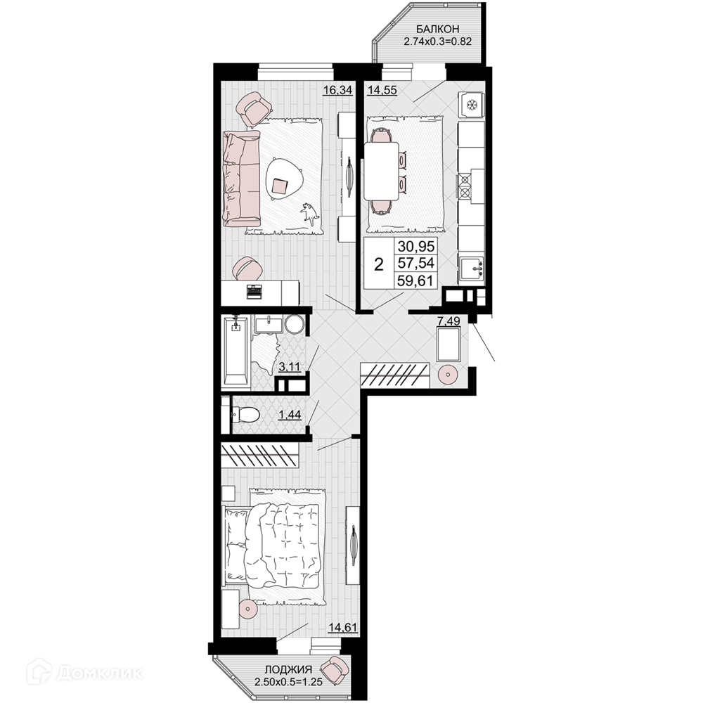 Купить 2-комнатную квартиру, 59.61 м² в ЖК Дружба по адресу Республика  Адыгея, Майкоп, Степная улица, 257, недорого – Домклик