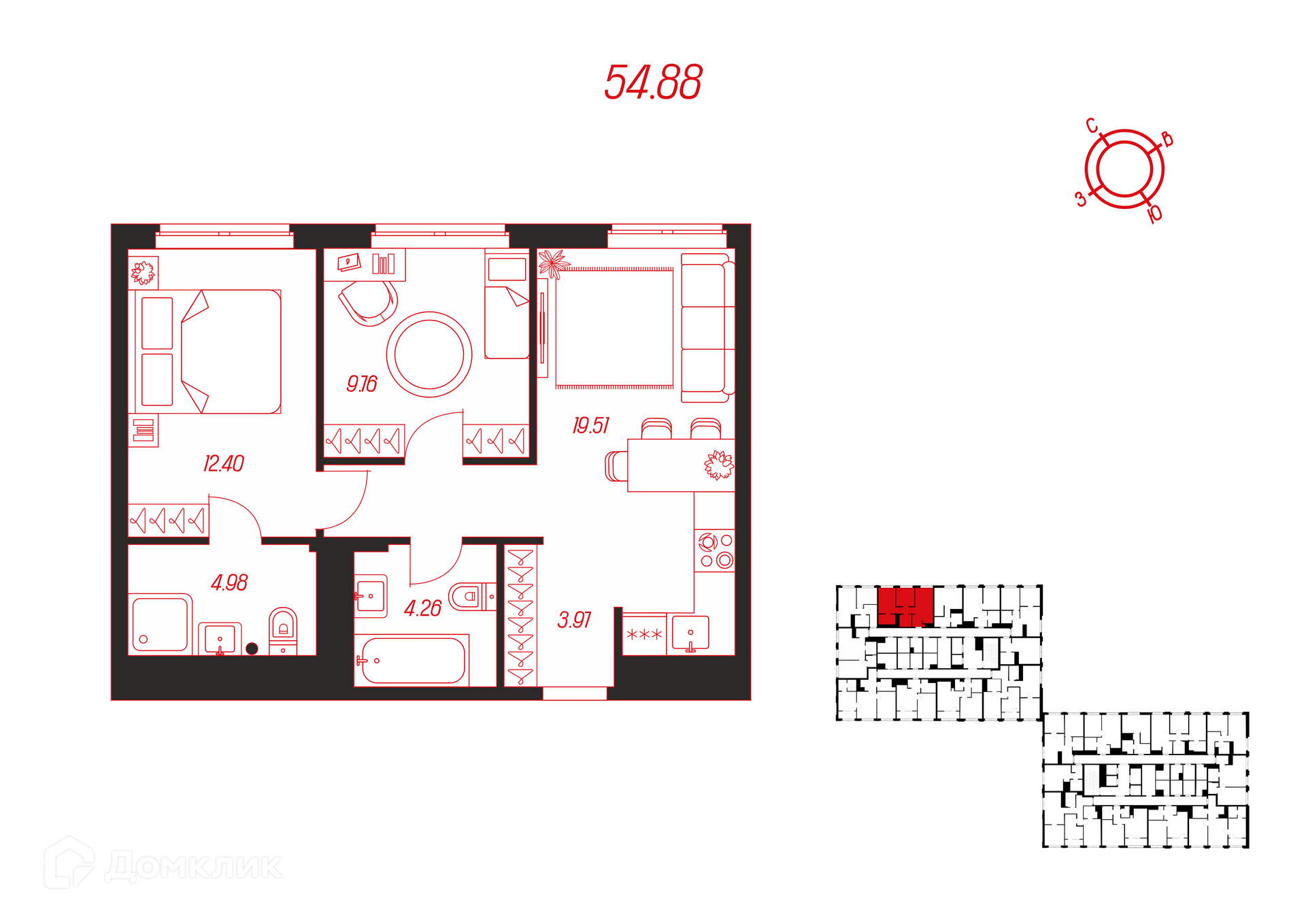 Купить 2-комнатную квартиру, 54.88 м² в ЖК Суворовский по адресу Тульская  область, муниципальное образование Тула, посёлок Ильинка, Дачная улица, 2,  недорого – Домклик