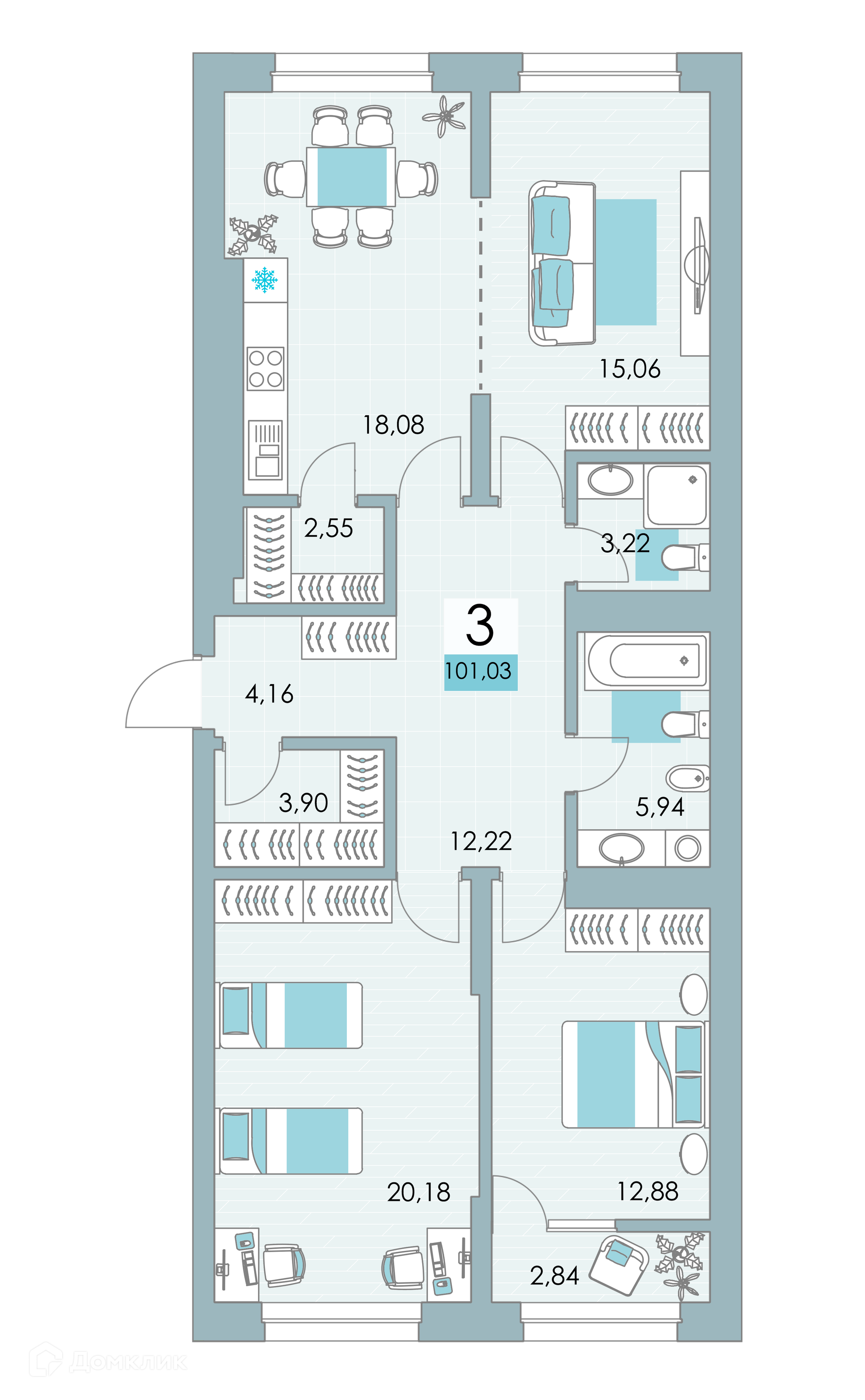 Купить 3-комнатную квартиру, 101.03 м² в ЖК Квартал Самоцветы по адресу  Республика Башкортостан, Уфа, улица Подполковника Недошивина, 11, недорого  – Домклик